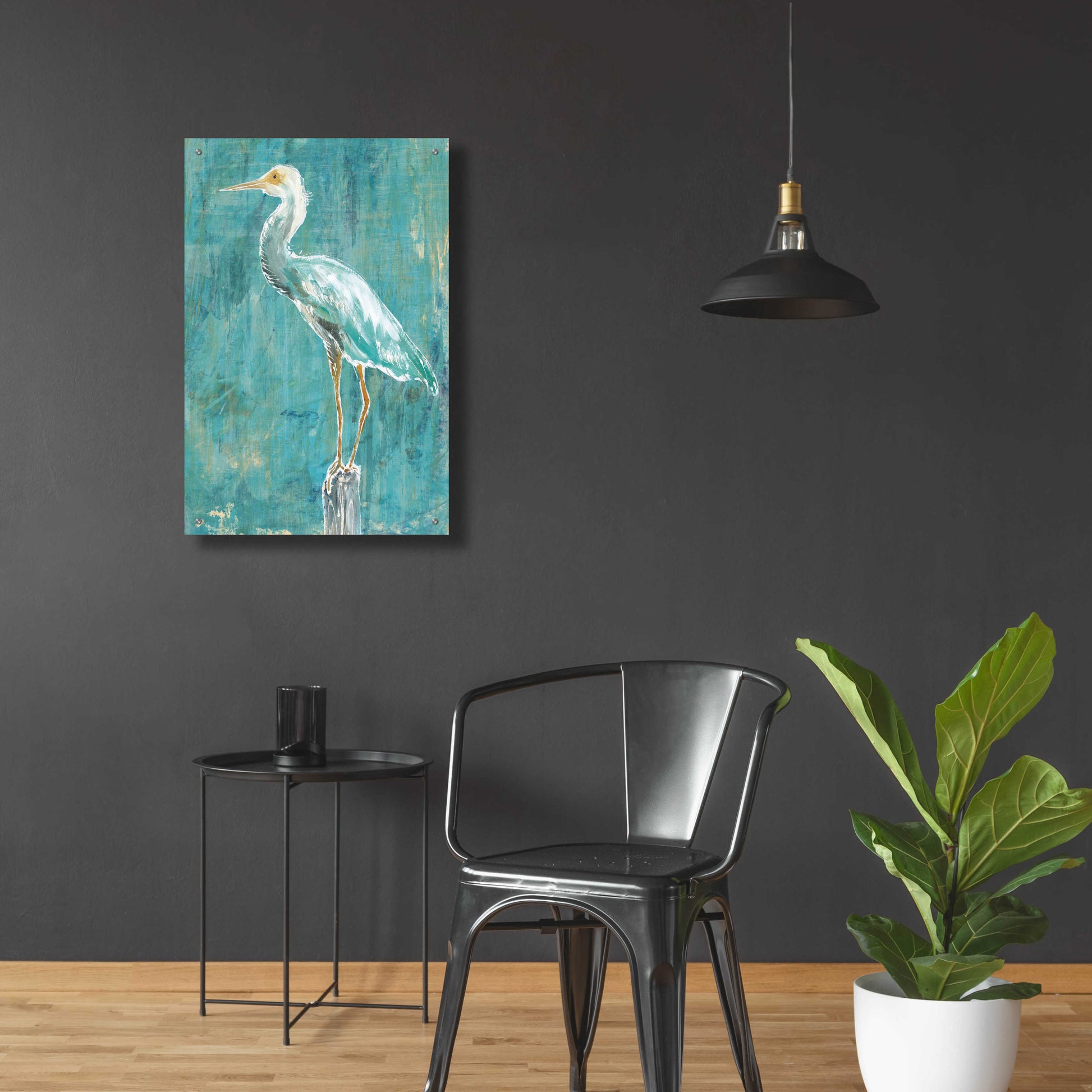 Epic Art 'Coastal Egret II Dark' by Sue Schlabach, Acrylic Glass Wall Art,24x36