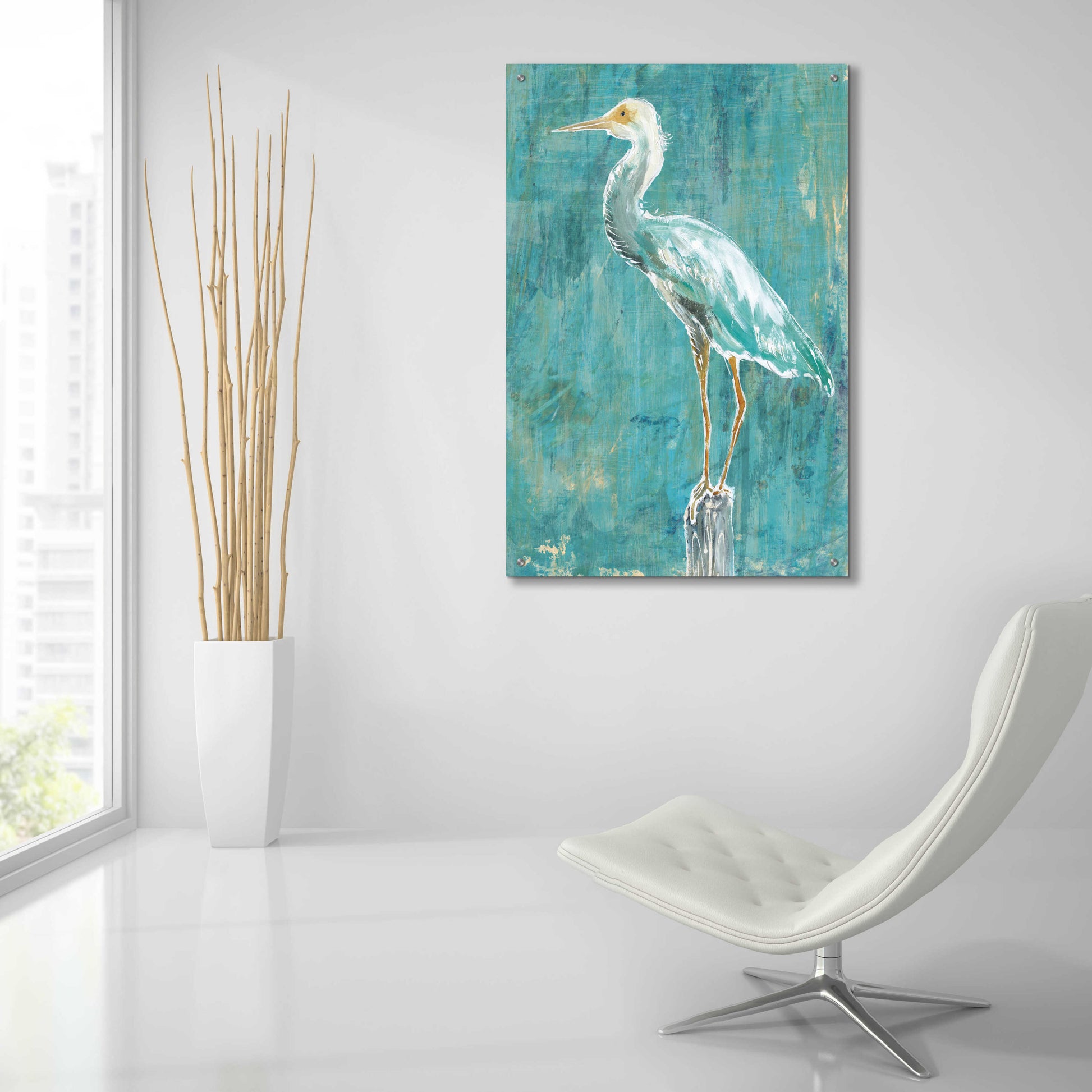 Epic Art 'Coastal Egret II Dark' by Sue Schlabach, Acrylic Glass Wall Art,24x36