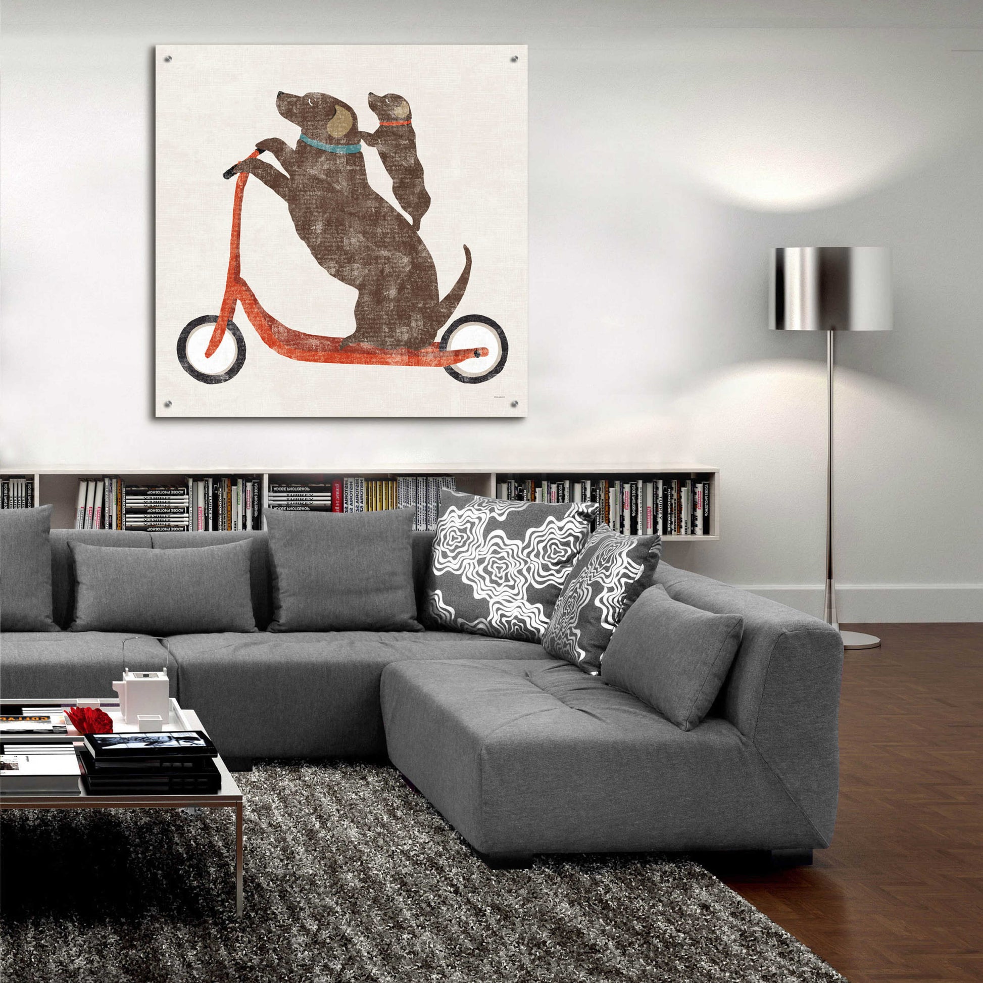 Epic Art 'Lab Scooter Ride' by Sue Schlabach, Acrylic Glass Wall Art,36x36