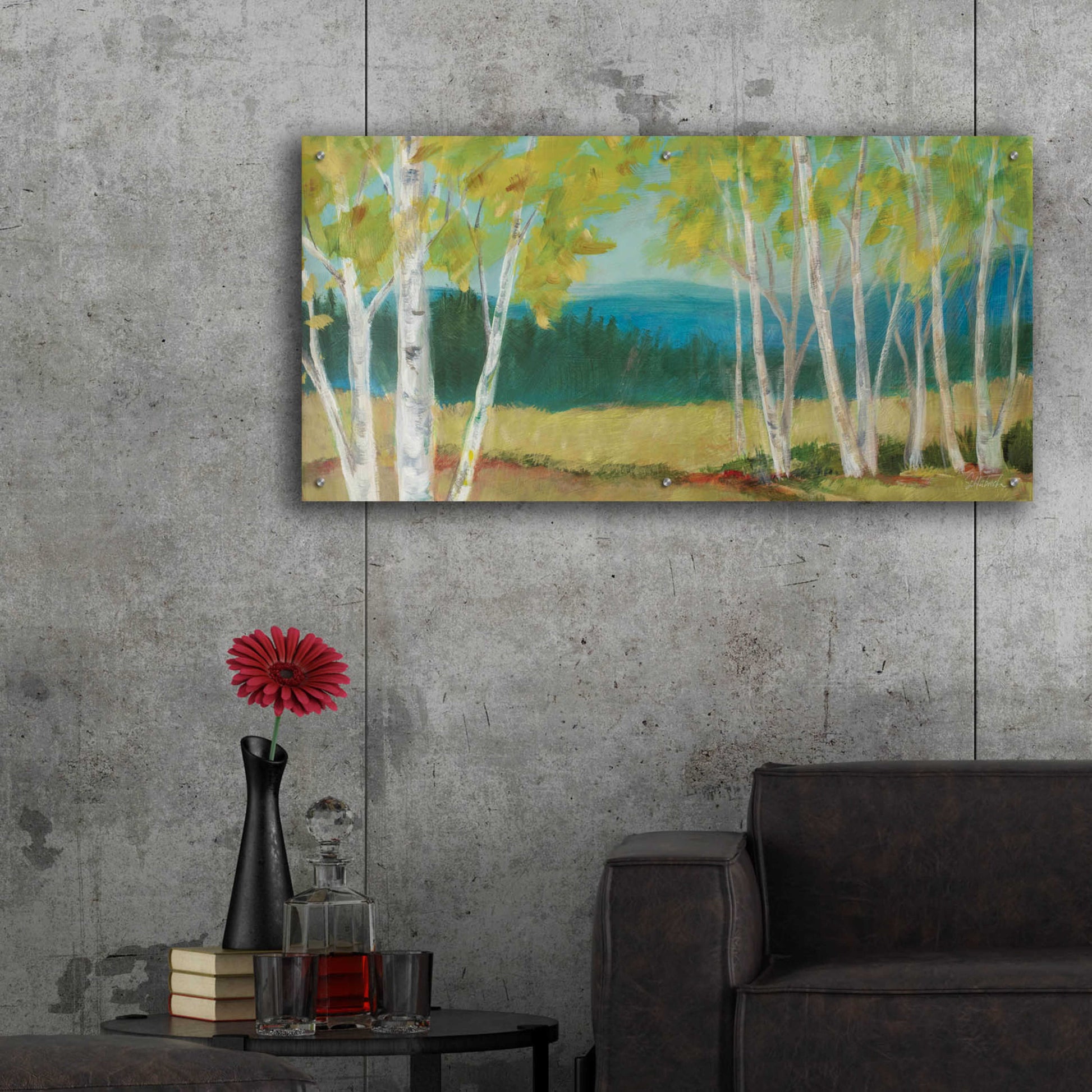 Epic Art 'Birch Road Crop' by Sue Schlabach, Acrylic Glass Wall Art,48x24