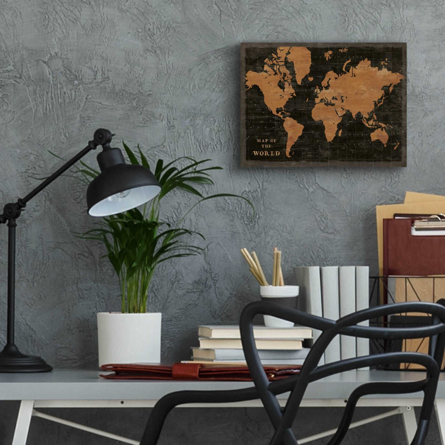 Epic Art 'World Map Industrial' by Sue Schlabach, Acrylic Glass Wall Art,16x12