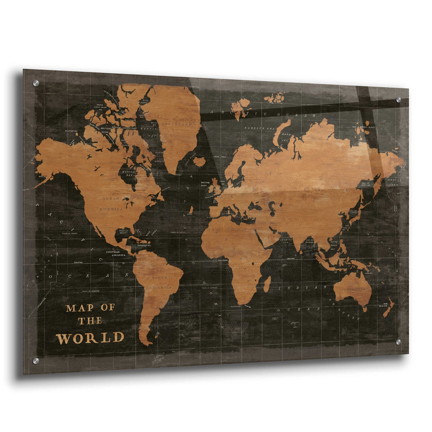 Epic Art 'World Map Industrial' by Sue Schlabach, Acrylic Glass Wall Art,36x24