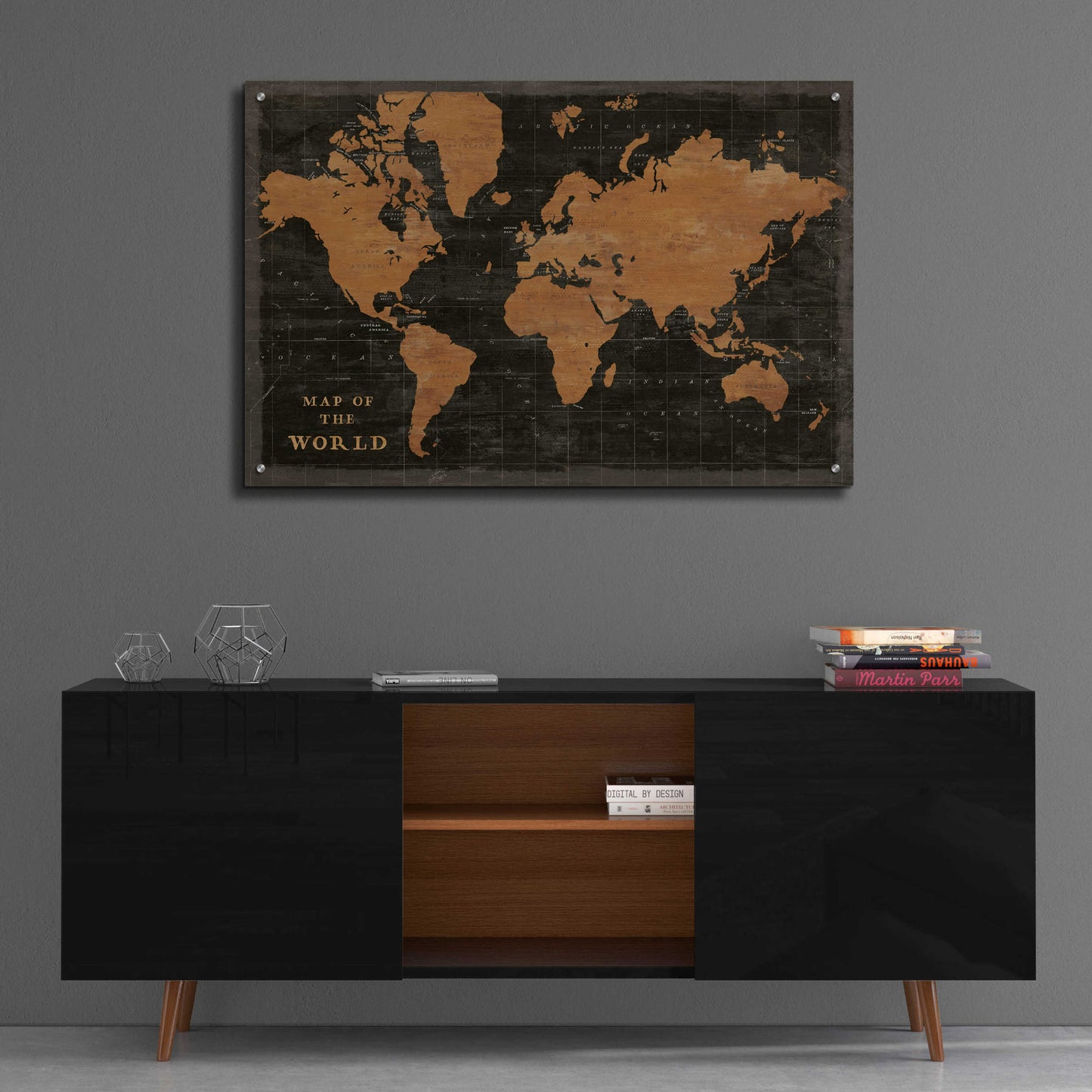 Epic Art 'World Map Industrial' by Sue Schlabach, Acrylic Glass Wall Art,36x24