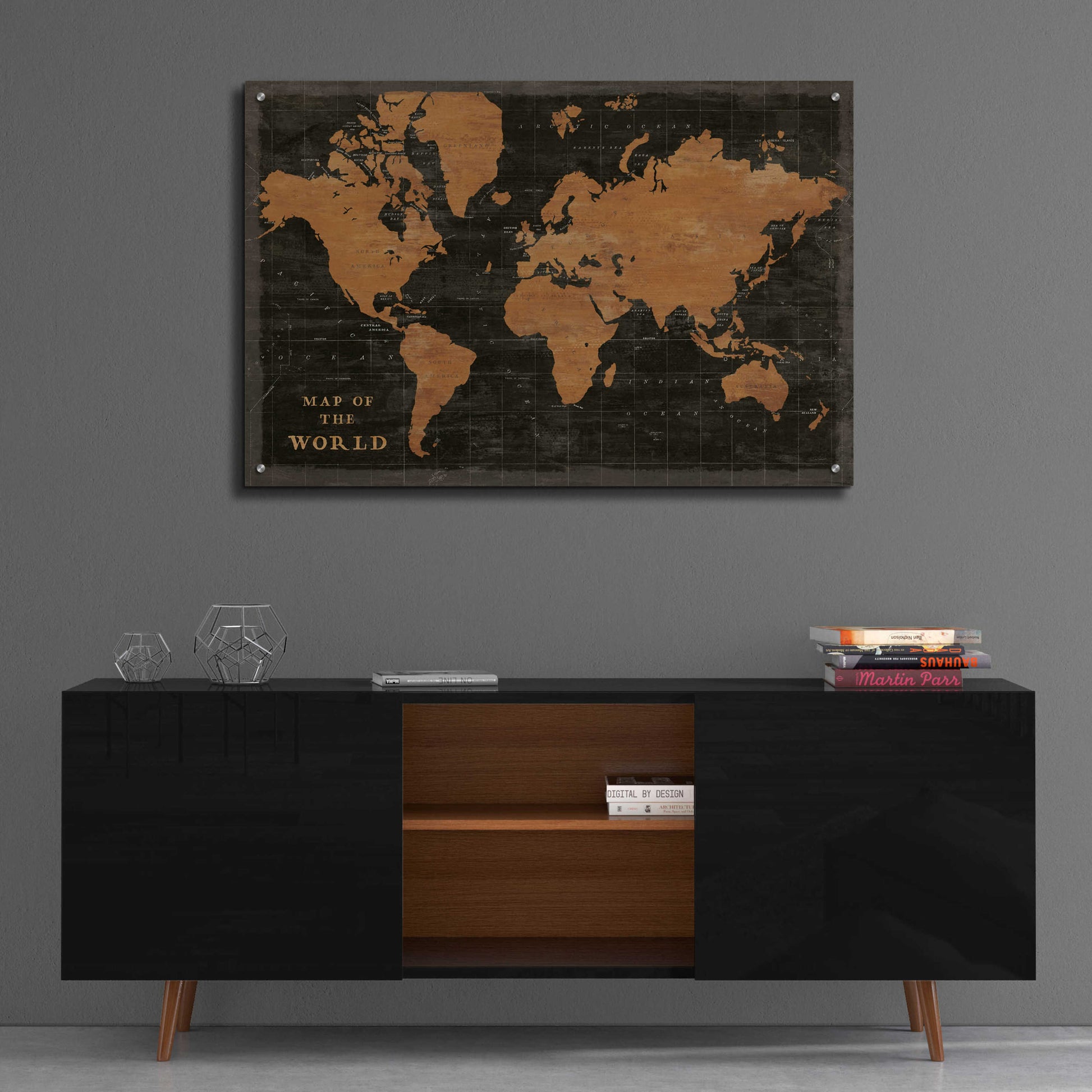 Epic Art 'World Map Industrial' by Sue Schlabach, Acrylic Glass Wall Art,36x24