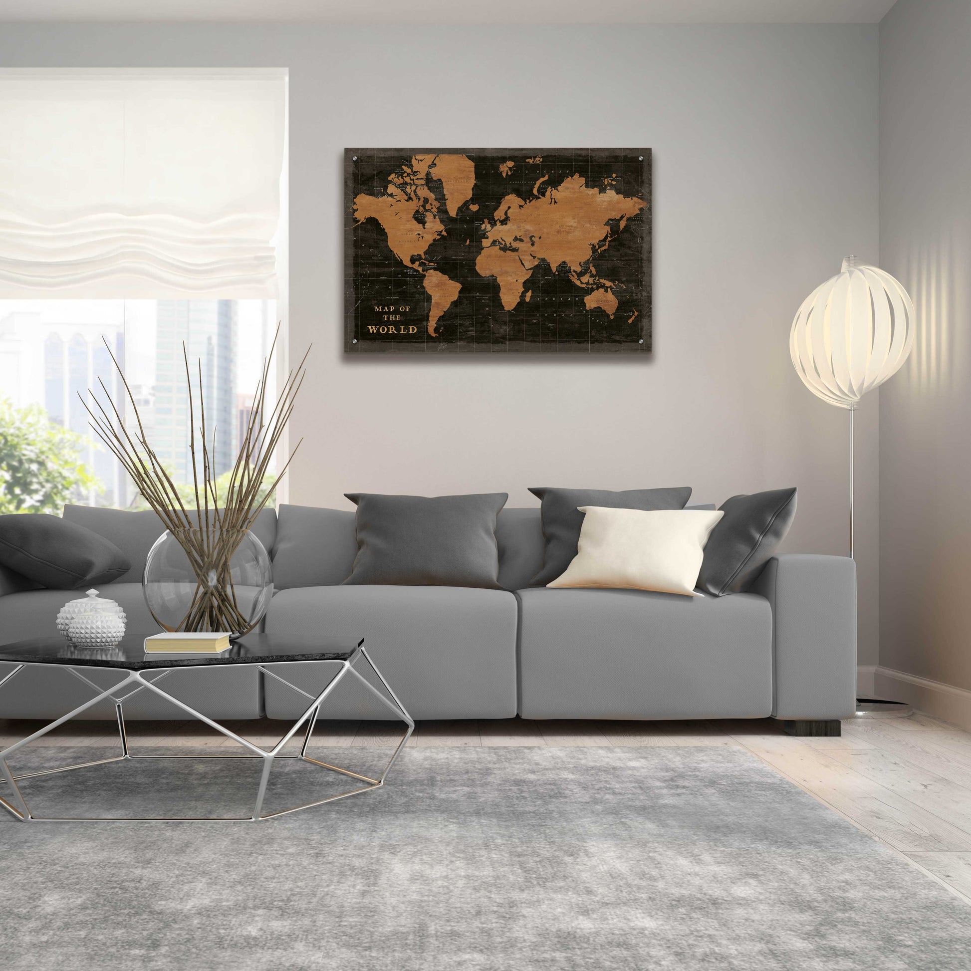 Epic Art 'World Map Industrial' by Sue Schlabach, Acrylic Glass Wall Art,36x24