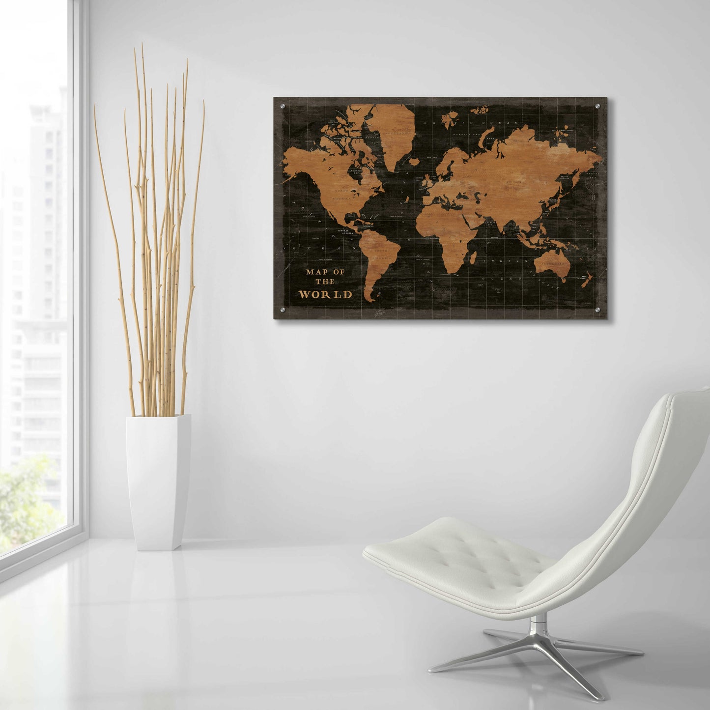 Epic Art 'World Map Industrial' by Sue Schlabach, Acrylic Glass Wall Art,36x24