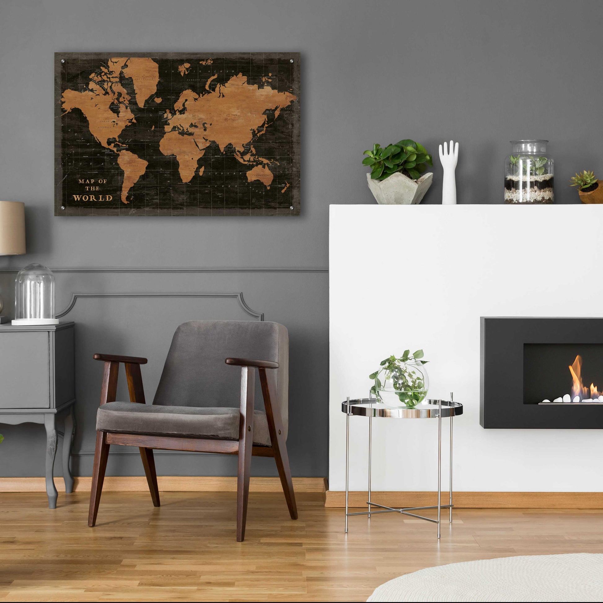 Epic Art 'World Map Industrial' by Sue Schlabach, Acrylic Glass Wall Art,36x24