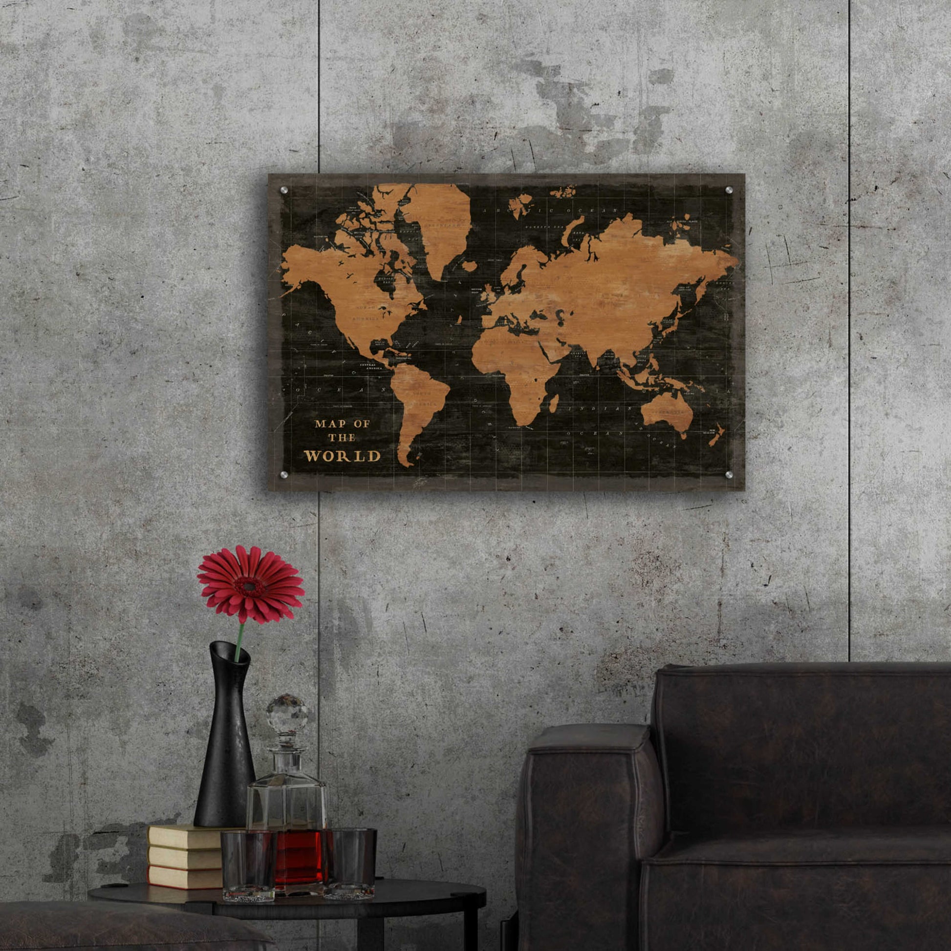 Epic Art 'World Map Industrial' by Sue Schlabach, Acrylic Glass Wall Art,36x24