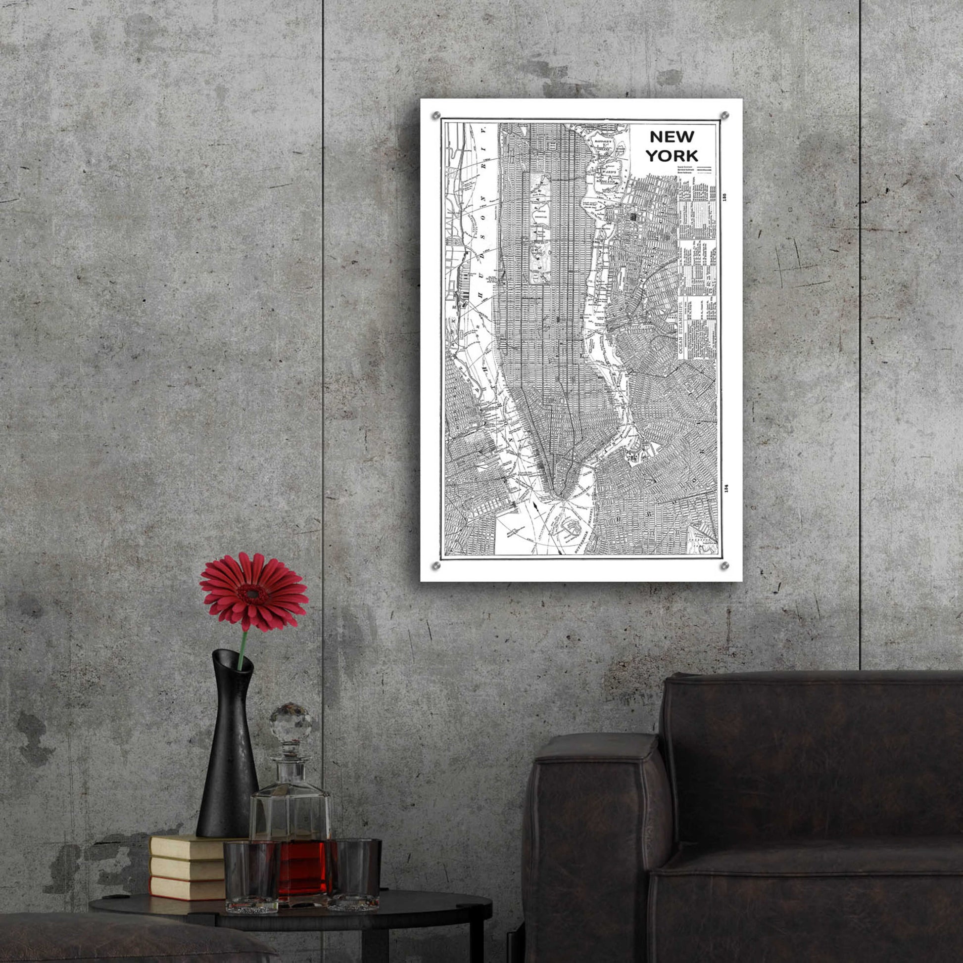 Epic Art 'Inverted New York Map' by Sue Schlabach, Acrylic Glass Wall Art,24x36