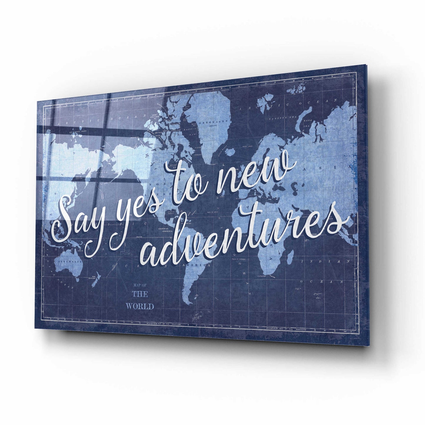 Epic Art 'Blueprint World Map Say Yes' by Sue Schlabach, Acrylic Glass Wall Art,16x12