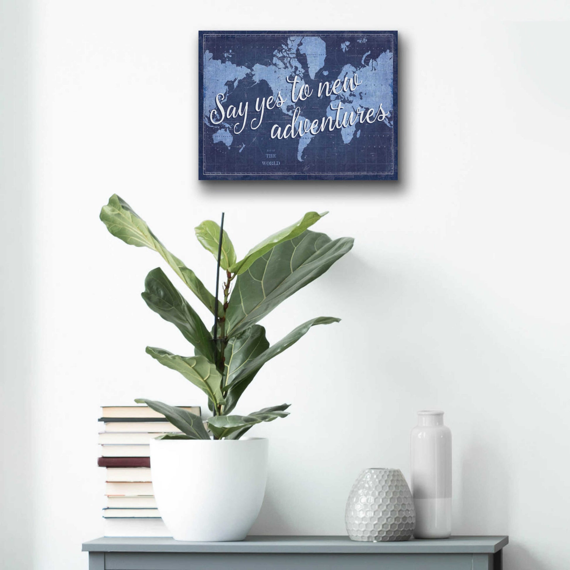 Epic Art 'Blueprint World Map Say Yes' by Sue Schlabach, Acrylic Glass Wall Art,16x12