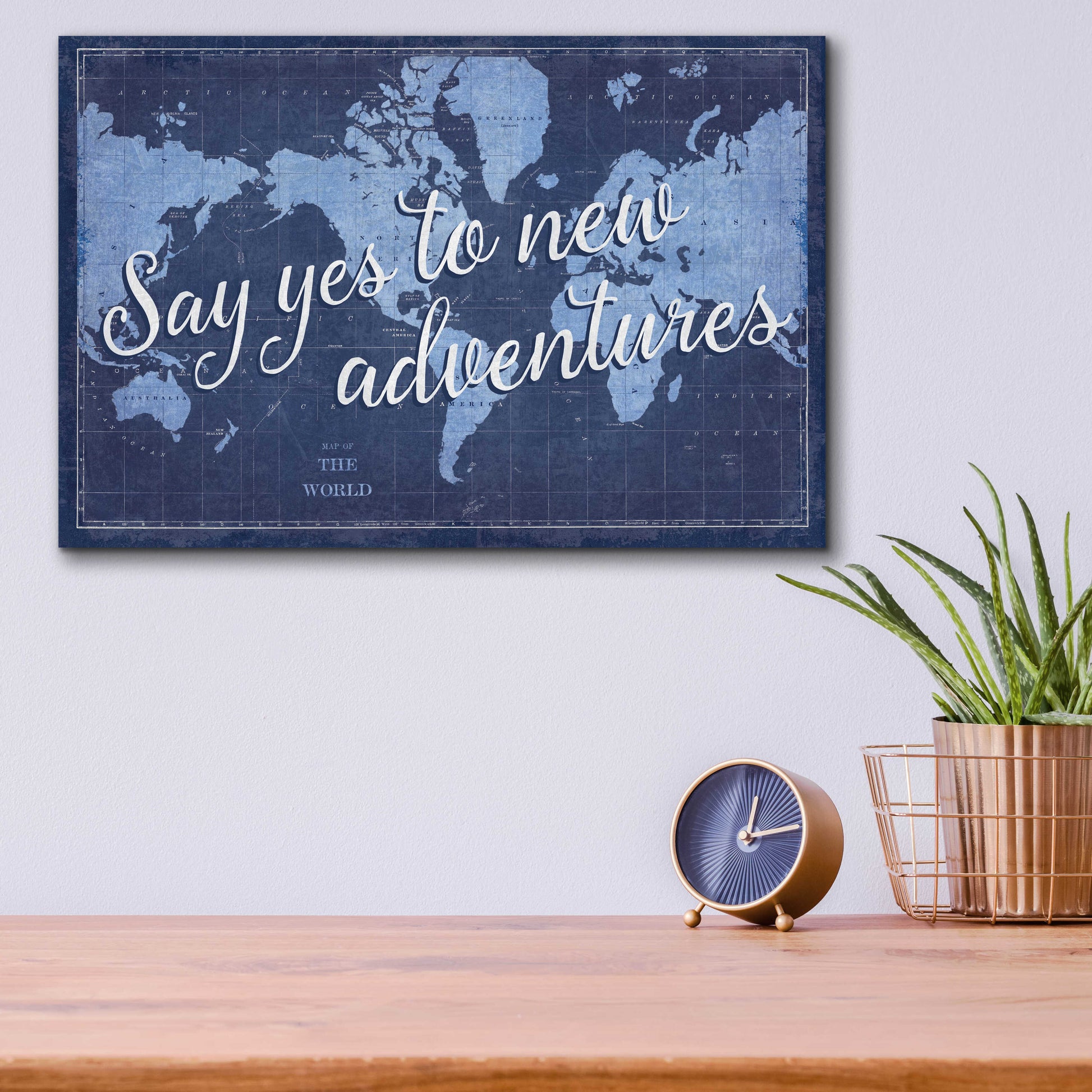 Epic Art 'Blueprint World Map Say Yes' by Sue Schlabach, Acrylic Glass Wall Art,16x12