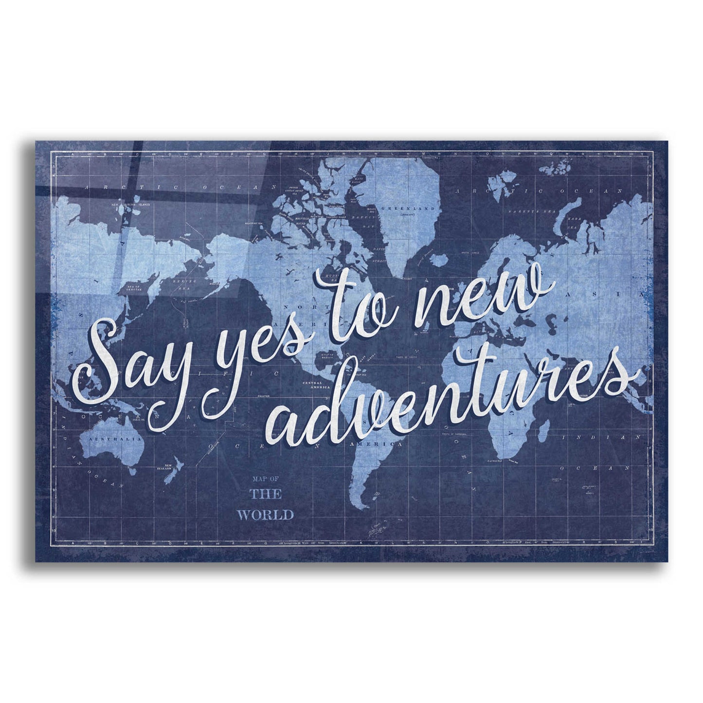 Epic Art 'Blueprint World Map Say Yes' by Sue Schlabach, Acrylic Glass Wall Art,16x12