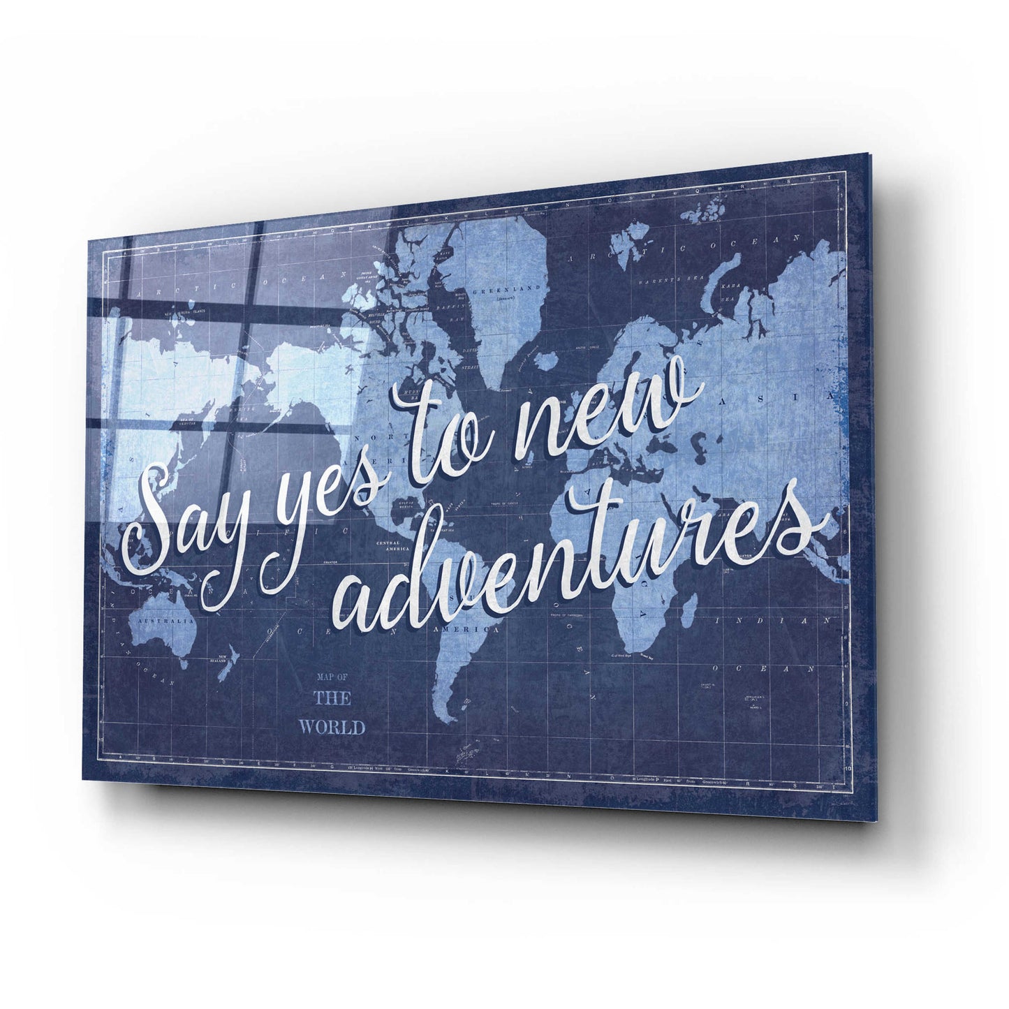 Epic Art 'Blueprint World Map Say Yes' by Sue Schlabach, Acrylic Glass Wall Art,24x16