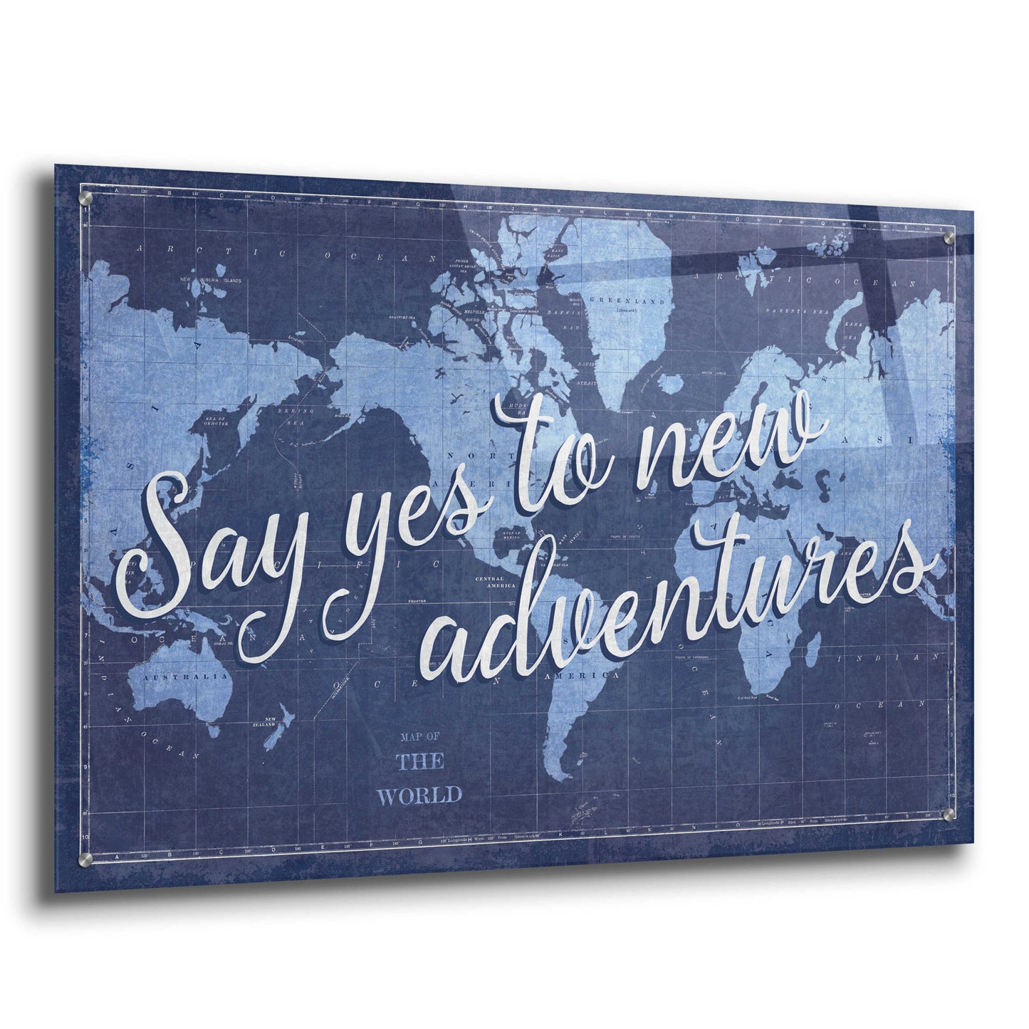 Epic Art 'Blueprint World Map Say Yes' by Sue Schlabach, Acrylic Glass Wall Art,36x24