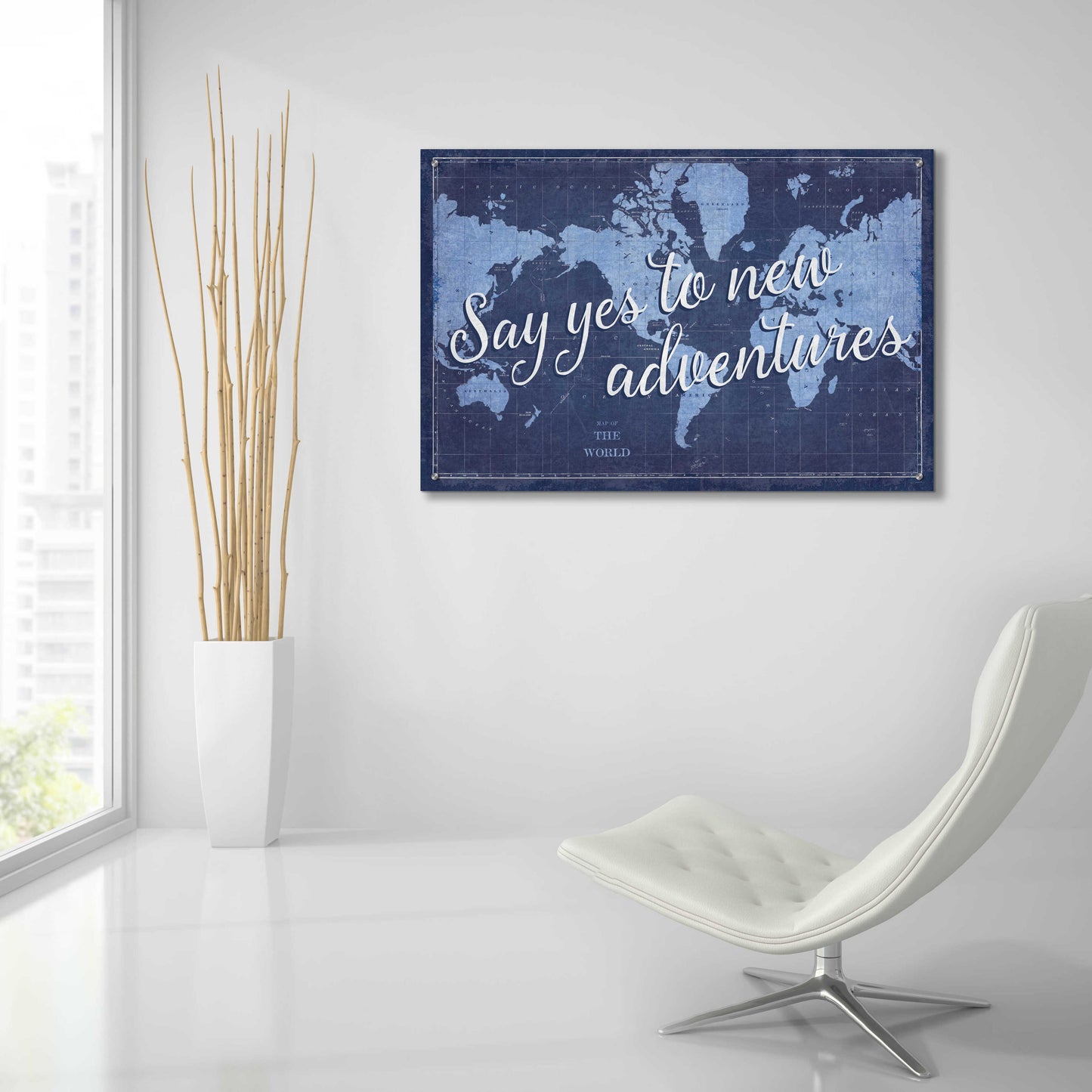 Epic Art 'Blueprint World Map Say Yes' by Sue Schlabach, Acrylic Glass Wall Art,36x24