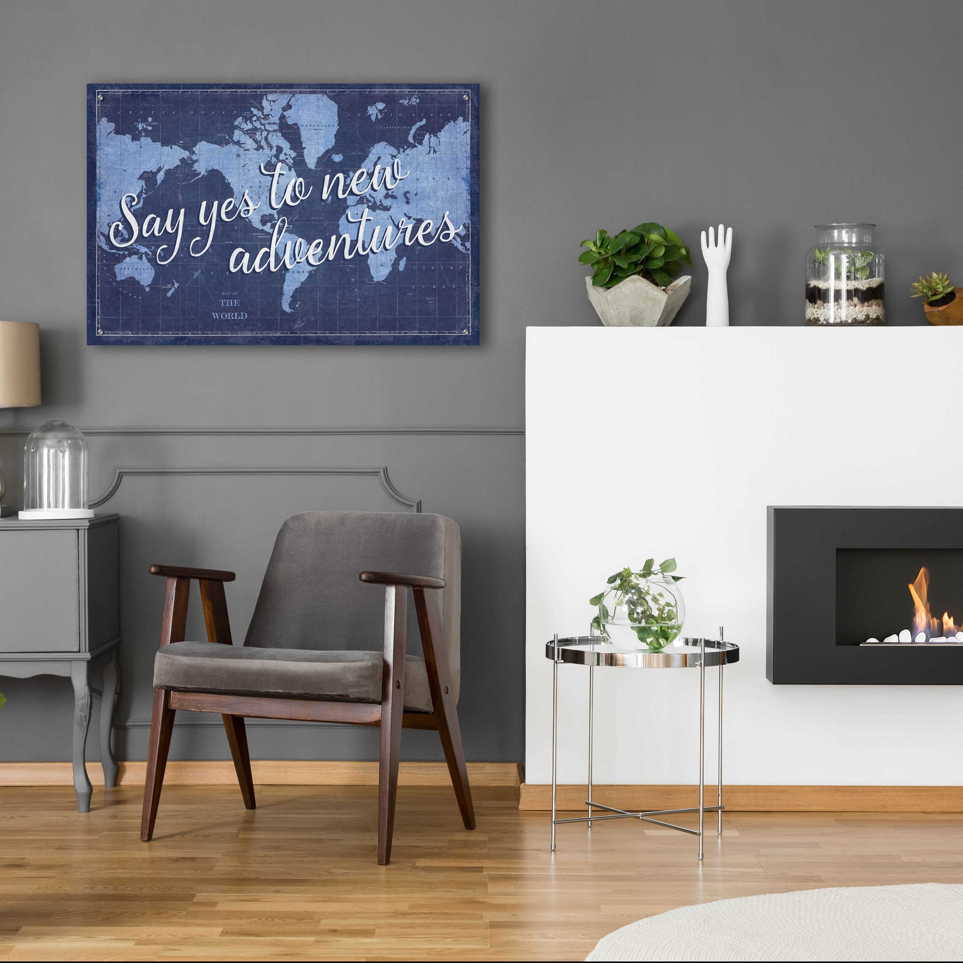 Epic Art 'Blueprint World Map Say Yes' by Sue Schlabach, Acrylic Glass Wall Art,36x24