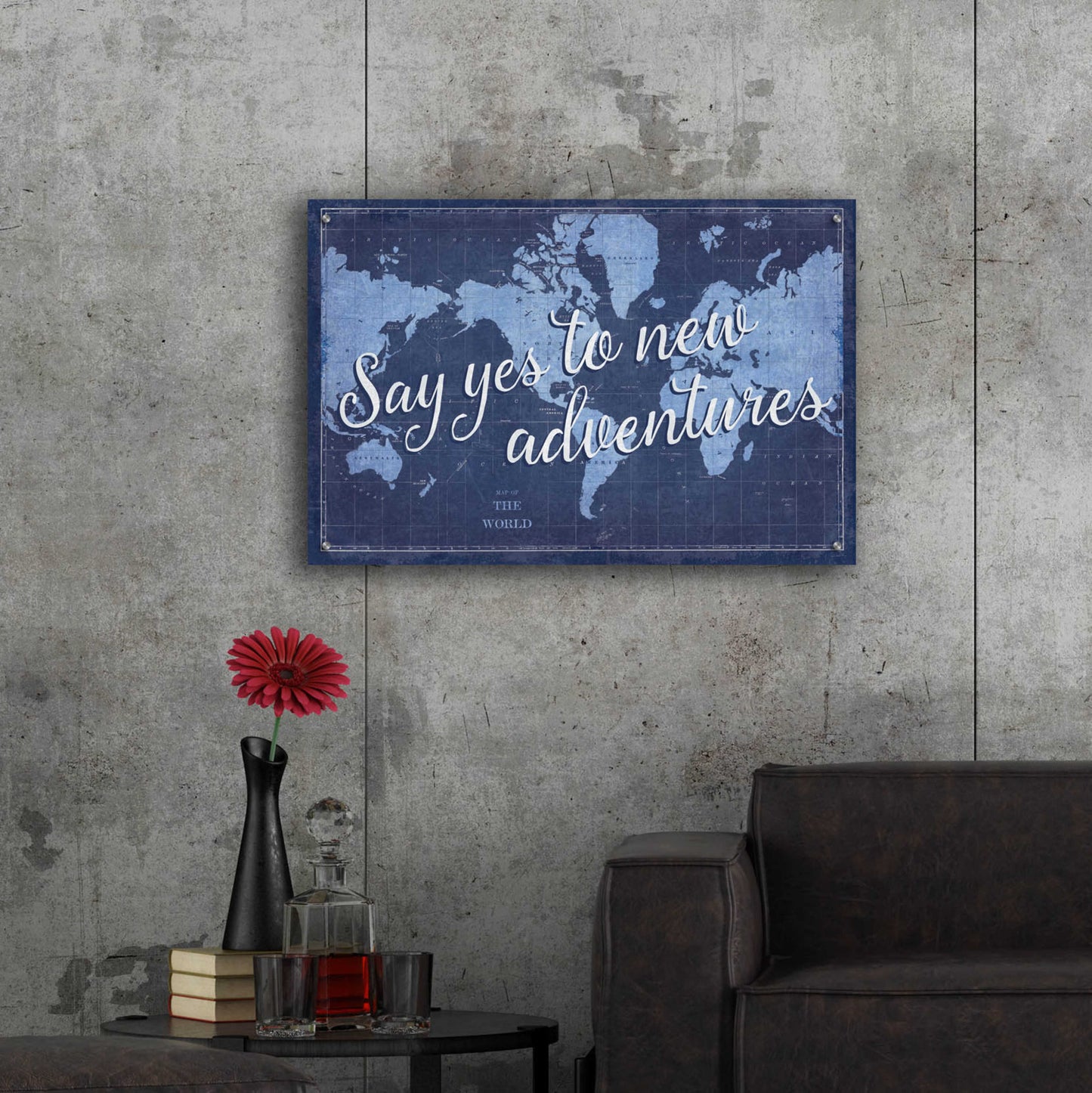 Epic Art 'Blueprint World Map Say Yes' by Sue Schlabach, Acrylic Glass Wall Art,36x24