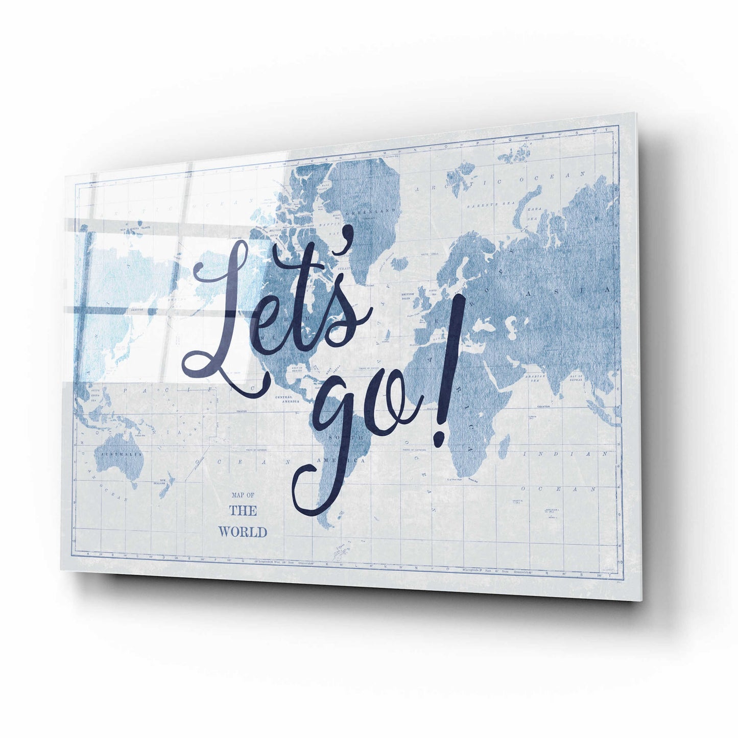 Epic Art 'Blueprint World Map Lets Go' by Sue Schlabach, Acrylic Glass Wall Art,16x12