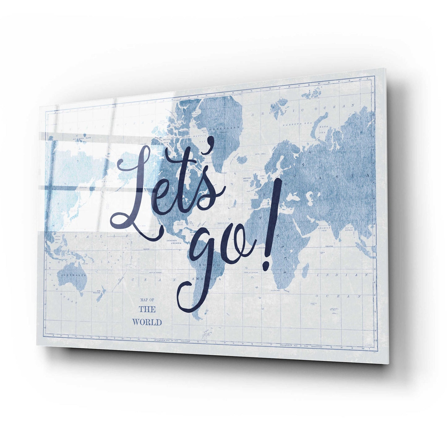 Epic Art 'Blueprint World Map Lets Go' by Sue Schlabach, Acrylic Glass Wall Art,24x16