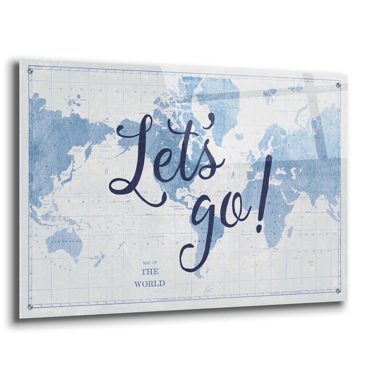 Epic Art 'Blueprint World Map Lets Go' by Sue Schlabach, Acrylic Glass Wall Art,36x24