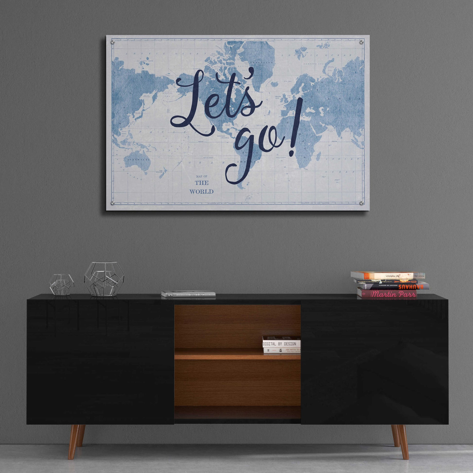 Epic Art 'Blueprint World Map Lets Go' by Sue Schlabach, Acrylic Glass Wall Art,36x24