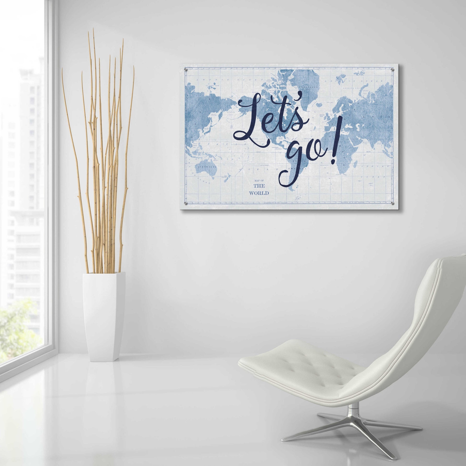 Epic Art 'Blueprint World Map Lets Go' by Sue Schlabach, Acrylic Glass Wall Art,36x24