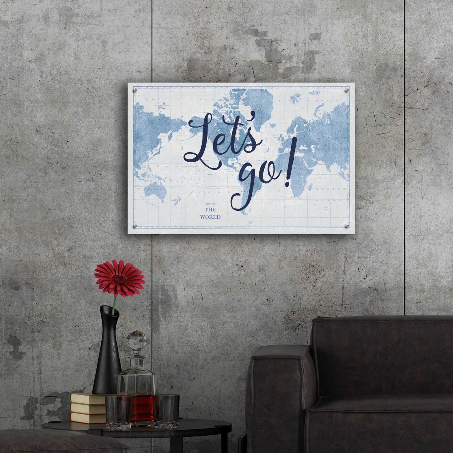 Epic Art 'Blueprint World Map Lets Go' by Sue Schlabach, Acrylic Glass Wall Art,36x24