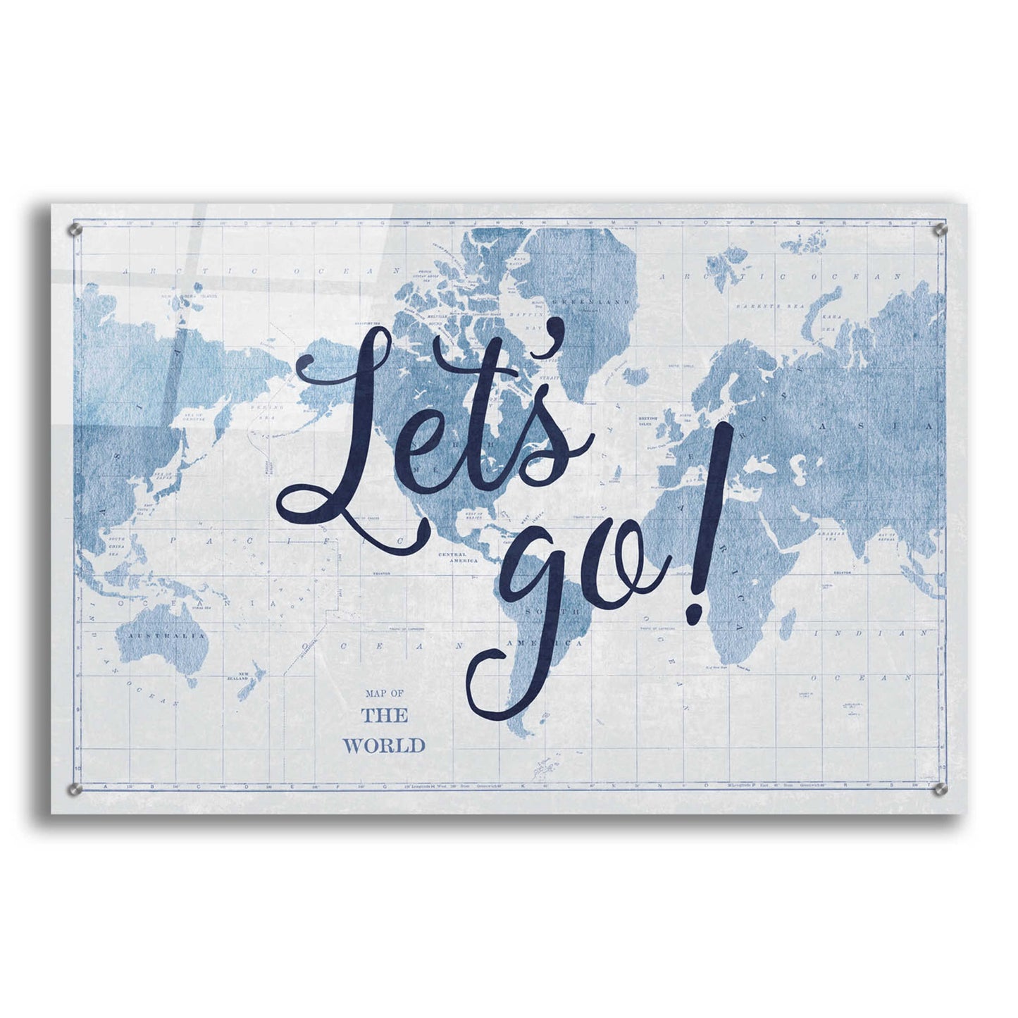 Epic Art 'Blueprint World Map Lets Go' by Sue Schlabach, Acrylic Glass Wall Art,36x24