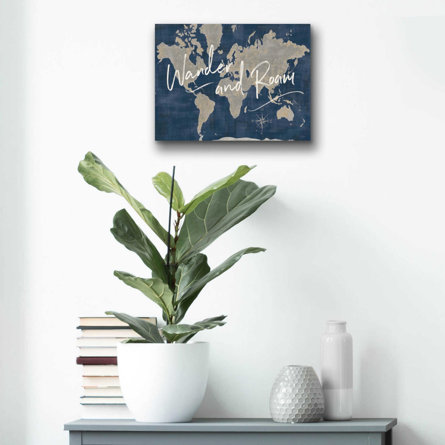 Epic Art 'World Map Collage Deep Wander' by Sue Schlabach, Acrylic Glass Wall Art,16x12