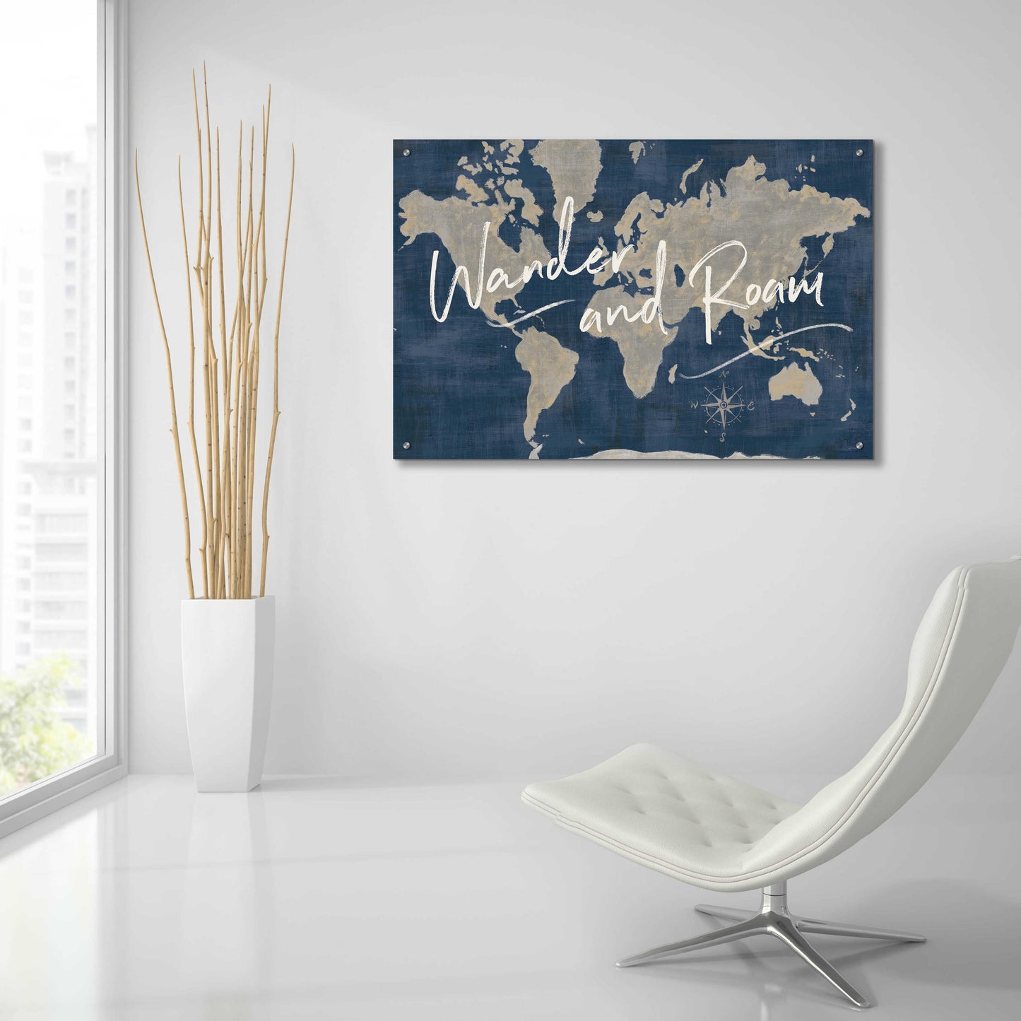 Epic Art 'World Map Collage Deep Wander' by Sue Schlabach, Acrylic Glass Wall Art,36x24