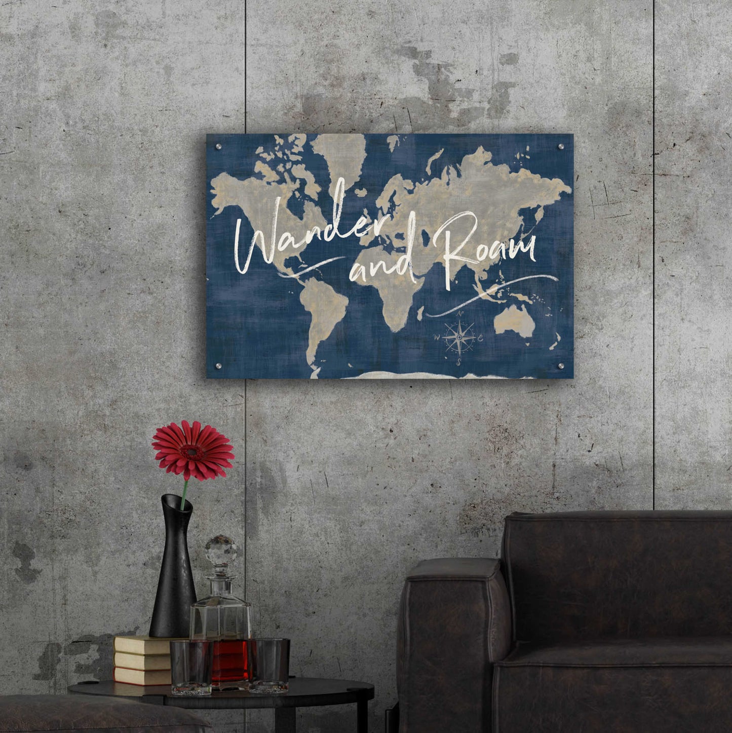 Epic Art 'World Map Collage Deep Wander' by Sue Schlabach, Acrylic Glass Wall Art,36x24