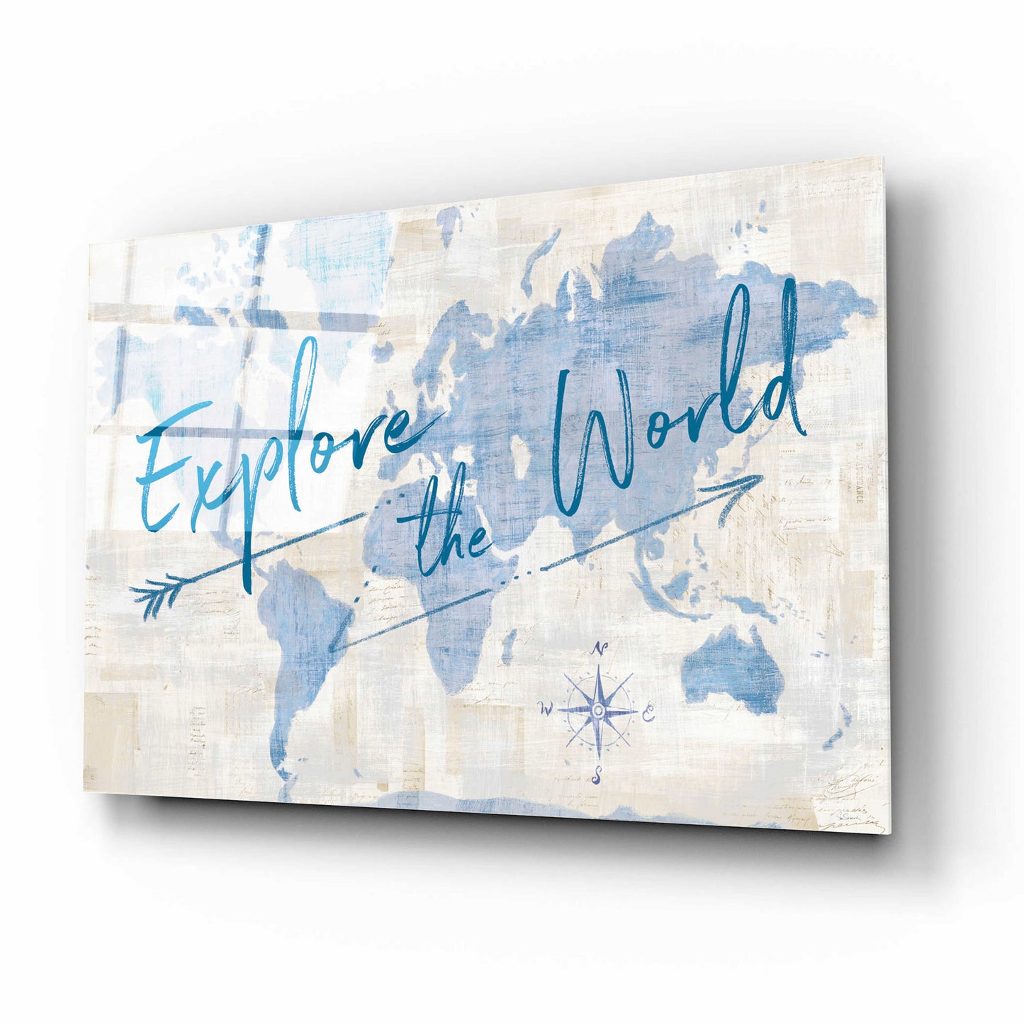 Epic Art 'World Map Collage Explore' by Sue Schlabach, Acrylic Glass Wall Art,16x12