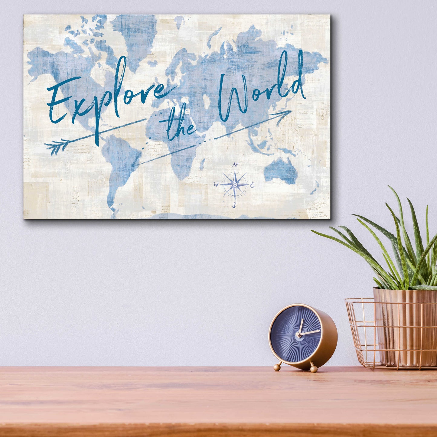 Epic Art 'World Map Collage Explore' by Sue Schlabach, Acrylic Glass Wall Art,16x12