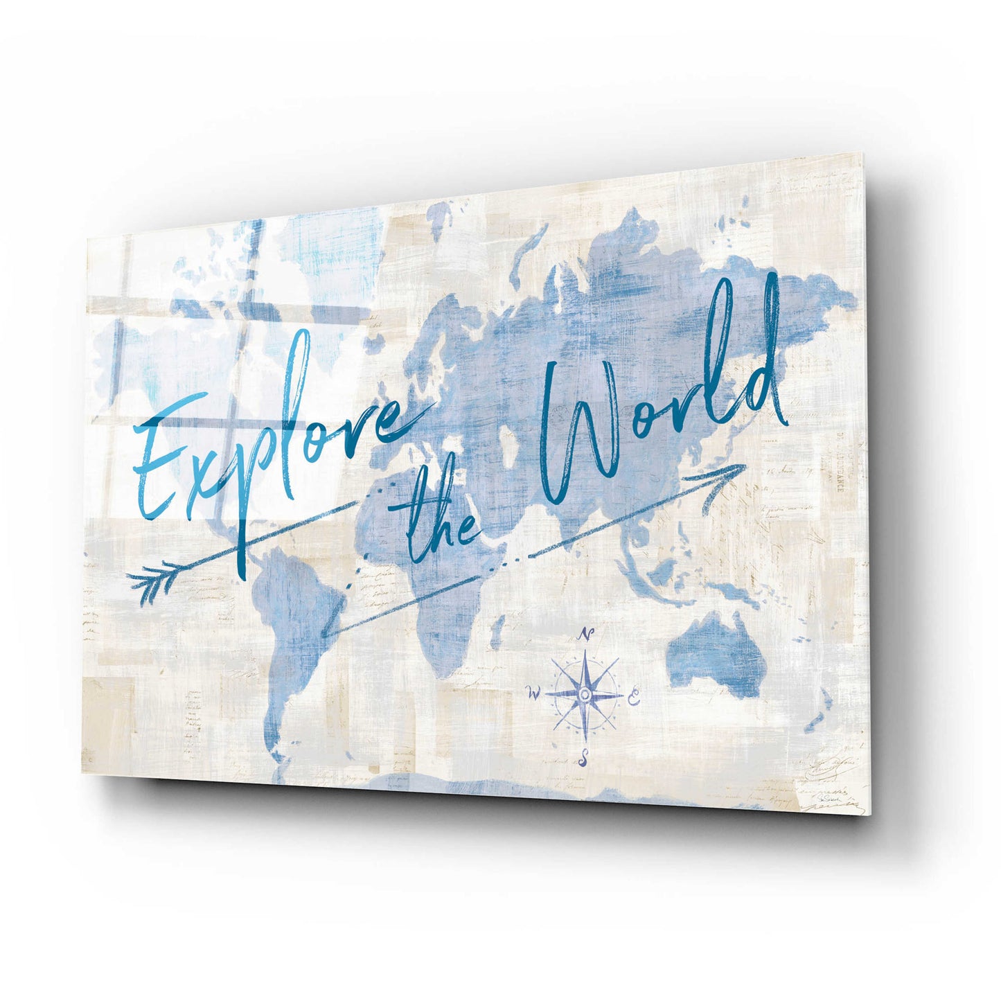 Epic Art 'World Map Collage Explore' by Sue Schlabach, Acrylic Glass Wall Art,24x16