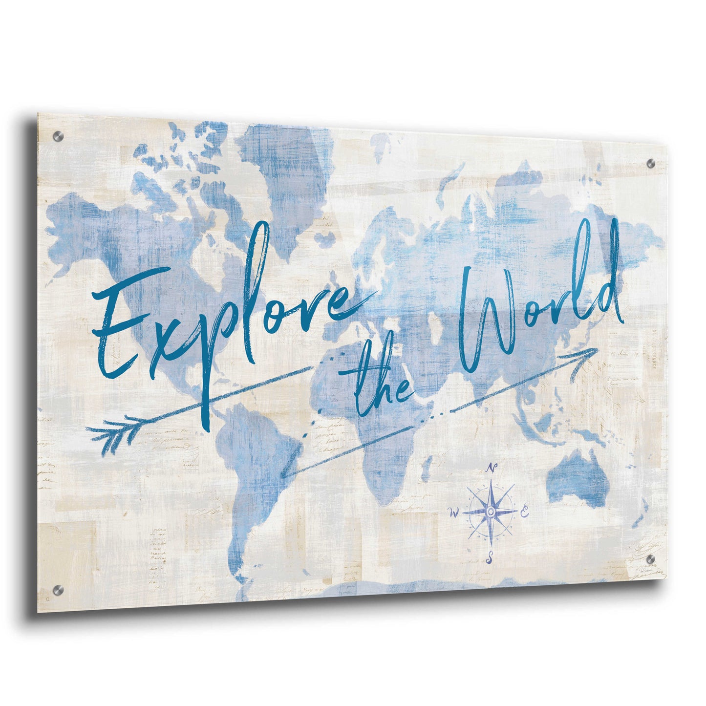 Epic Art 'World Map Collage Explore' by Sue Schlabach, Acrylic Glass Wall Art,36x24