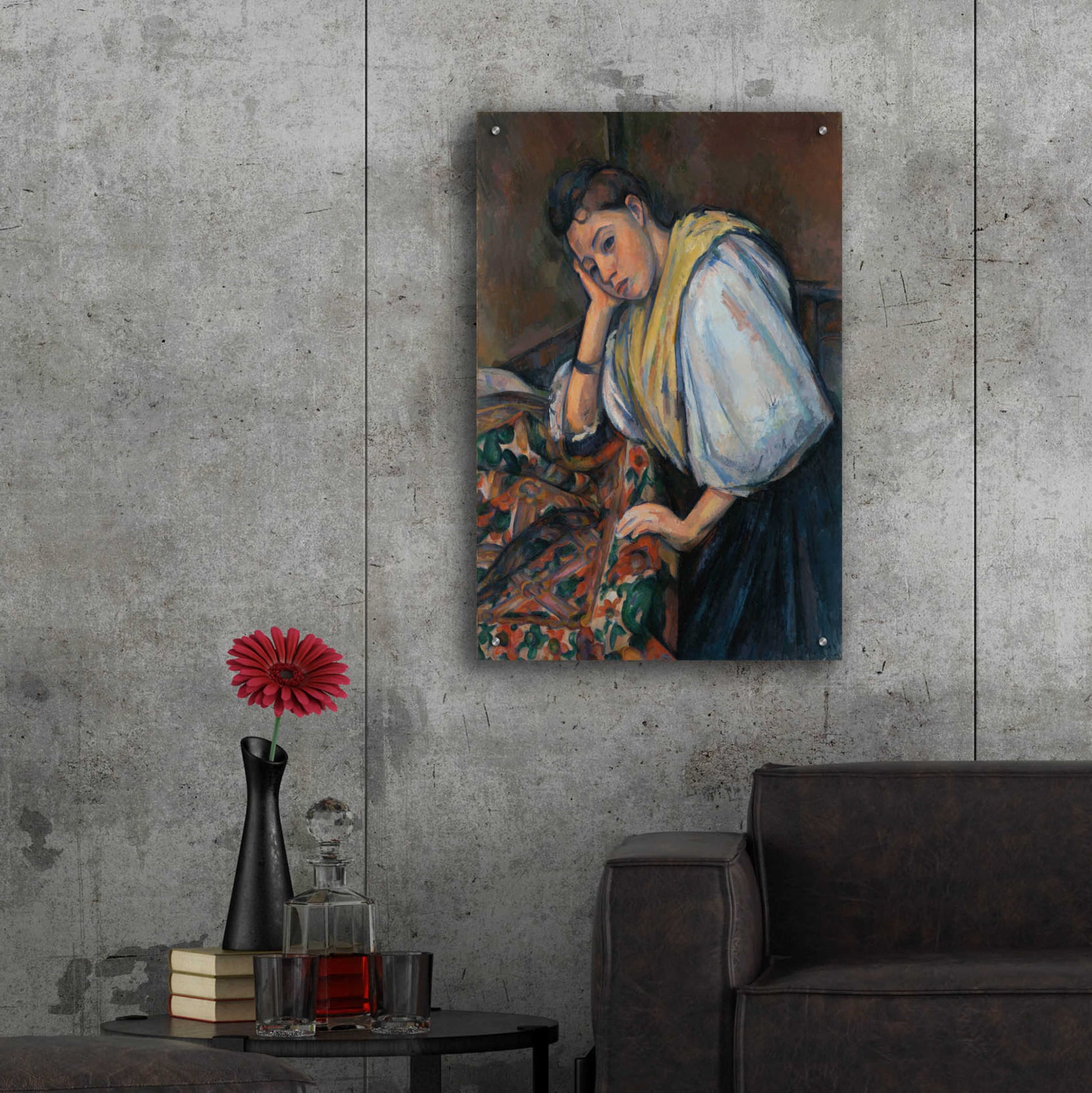 Epic Art 'Young Italian Woman At A Table' by Paul Cezanne, Acrylic Glass Wall Art,24x36