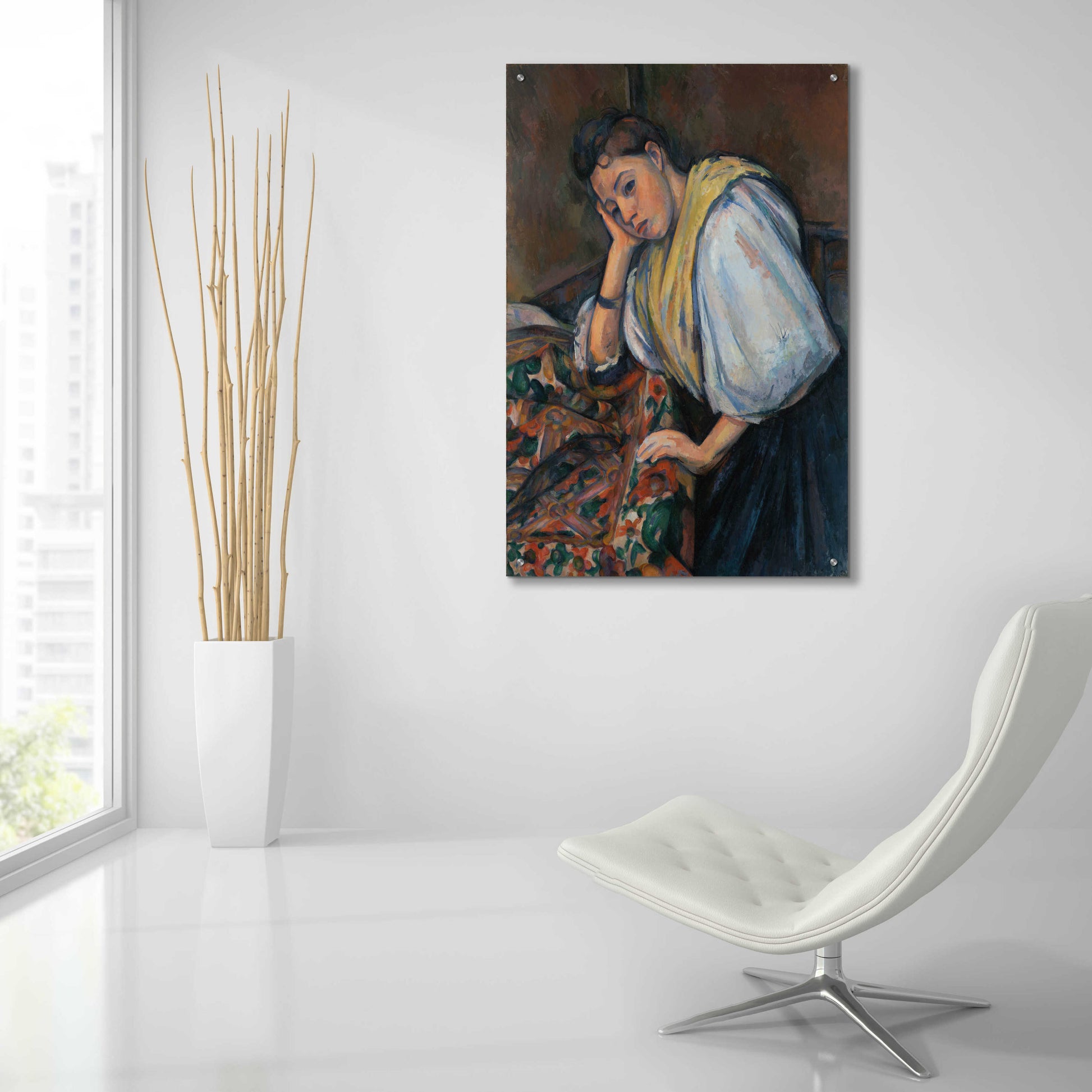 Epic Art 'Young Italian Woman At A Table' by Paul Cezanne, Acrylic Glass Wall Art,24x36