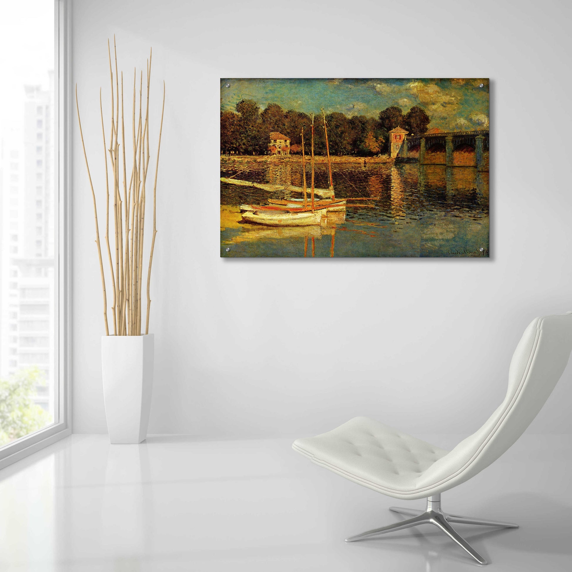 Epic Art 'The Argenteuil Bridge' by Claude Monet, Acrylic Glass Wall Art,36x24