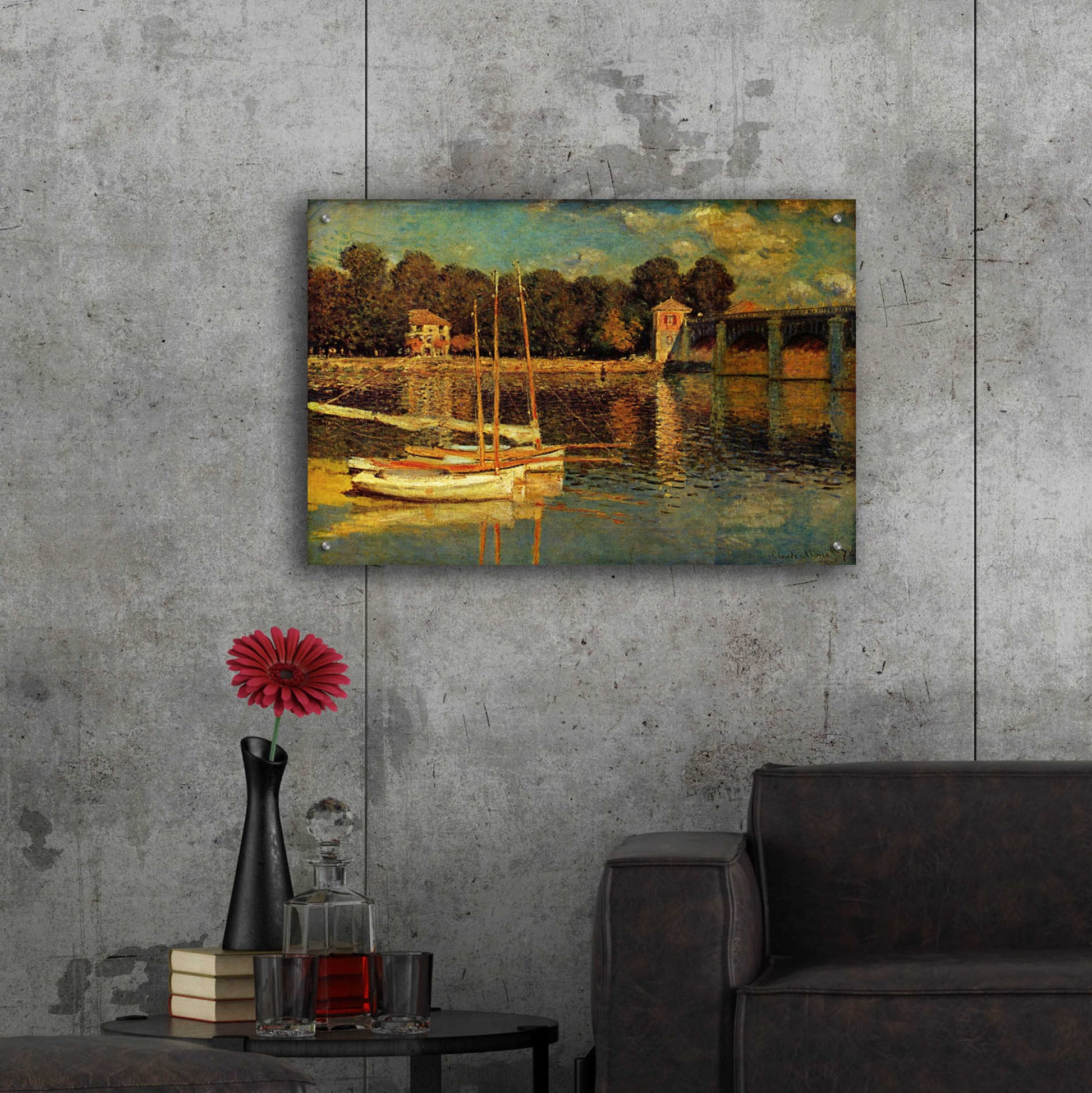 Epic Art 'The Argenteuil Bridge' by Claude Monet, Acrylic Glass Wall Art,36x24