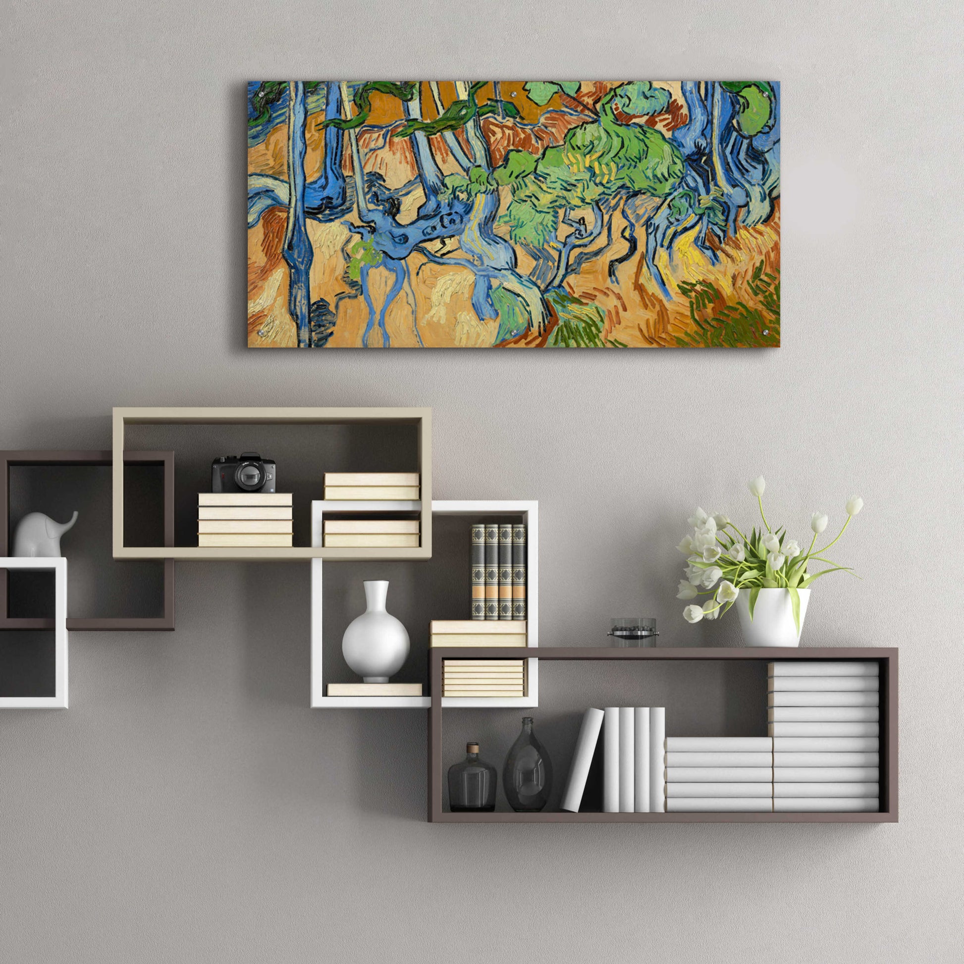 Epic Art 'Tree Roots' by Vincent Van Gogh, Acrylic Glass Wall Art,48x24