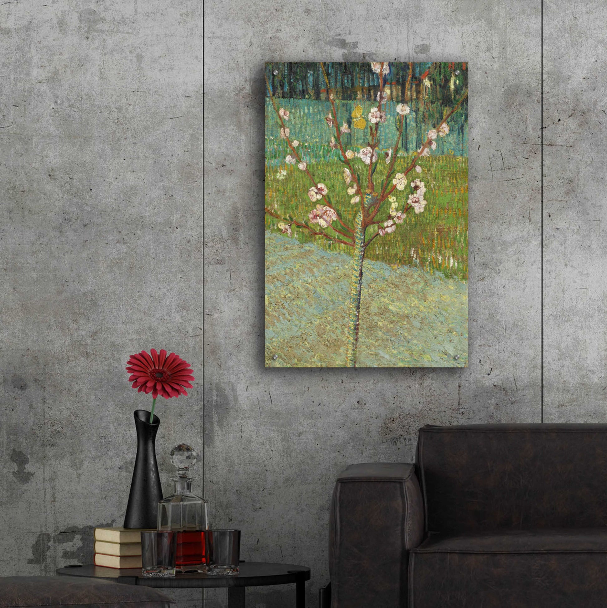 Epic Art 'Peach Tree In Blossom' by Vincent Van Gogh, Acrylic Glass Wall Art,24x36