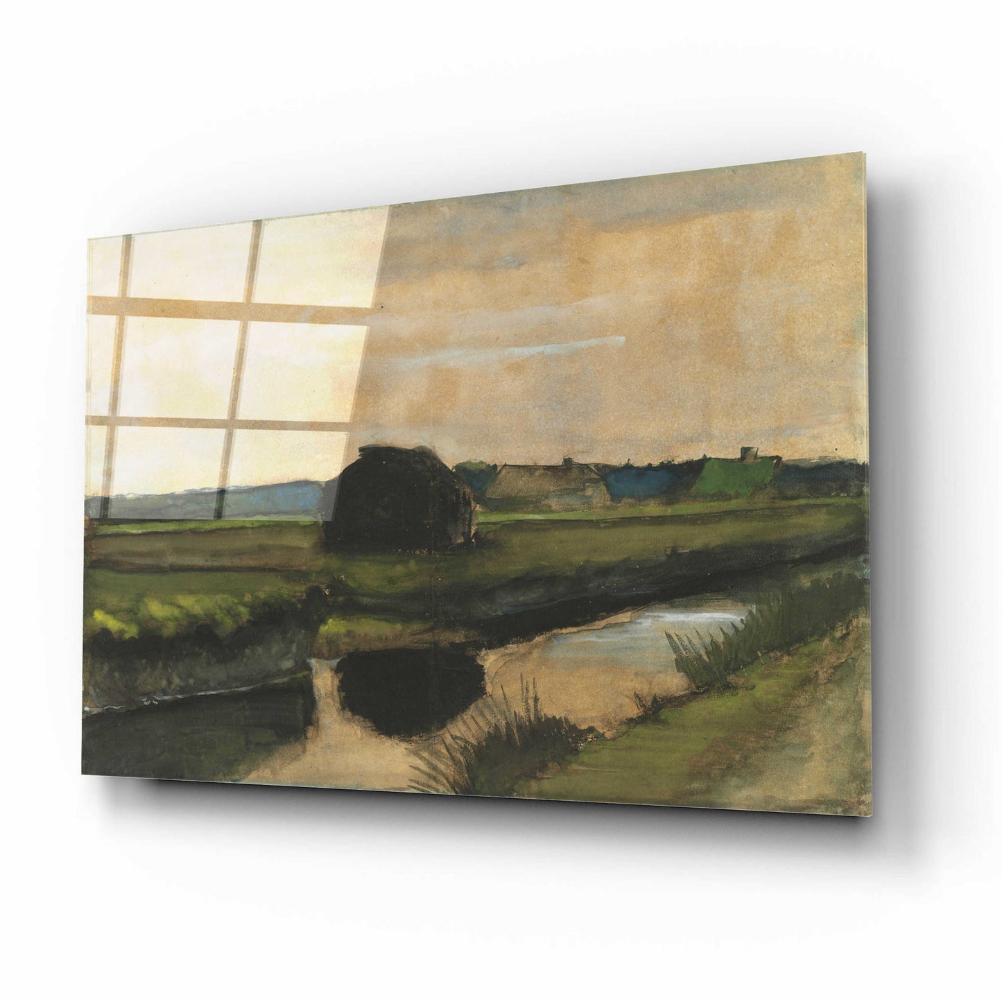 Epic Art 'Landscape With A Stack Of Peat And Farmhouses' by Vincent Van Gogh, Acrylic Glass Wall Art,16x12