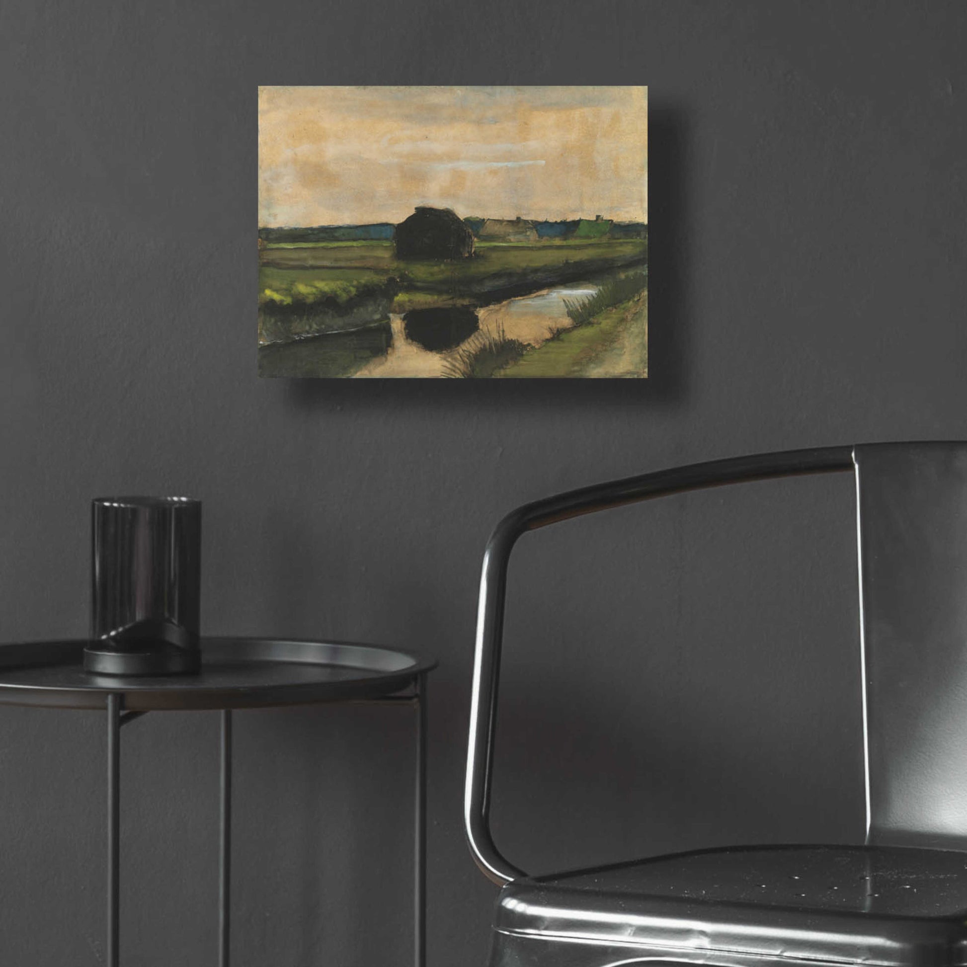 Epic Art 'Landscape With A Stack Of Peat And Farmhouses' by Vincent Van Gogh, Acrylic Glass Wall Art,16x12