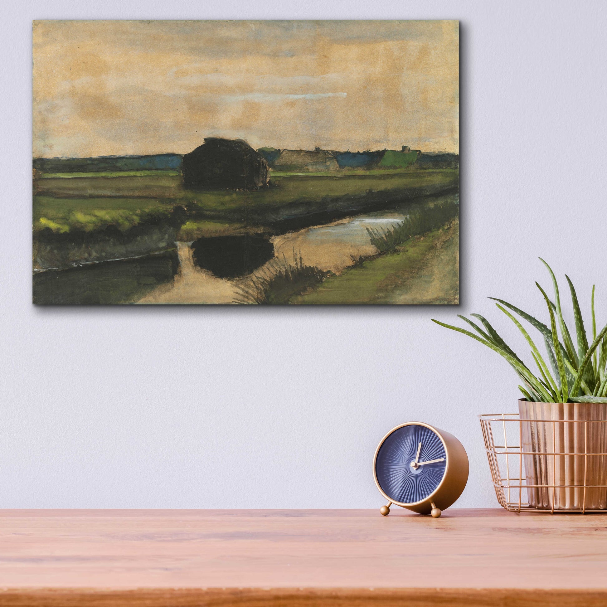 Epic Art 'Landscape With A Stack Of Peat And Farmhouses' by Vincent Van Gogh, Acrylic Glass Wall Art,16x12