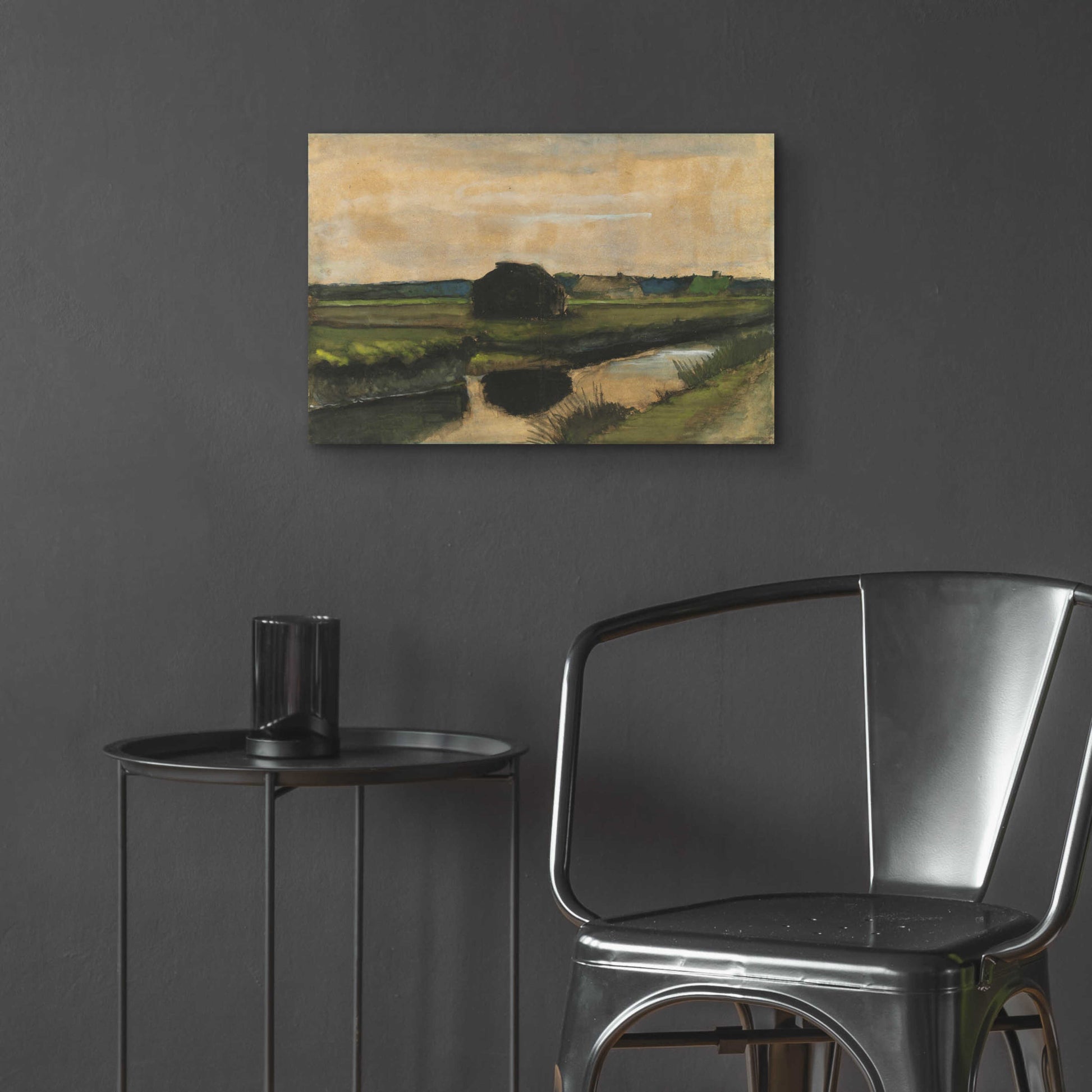 Epic Art 'Landscape With A Stack Of Peat And Farmhouses' by Vincent Van Gogh, Acrylic Glass Wall Art,24x16