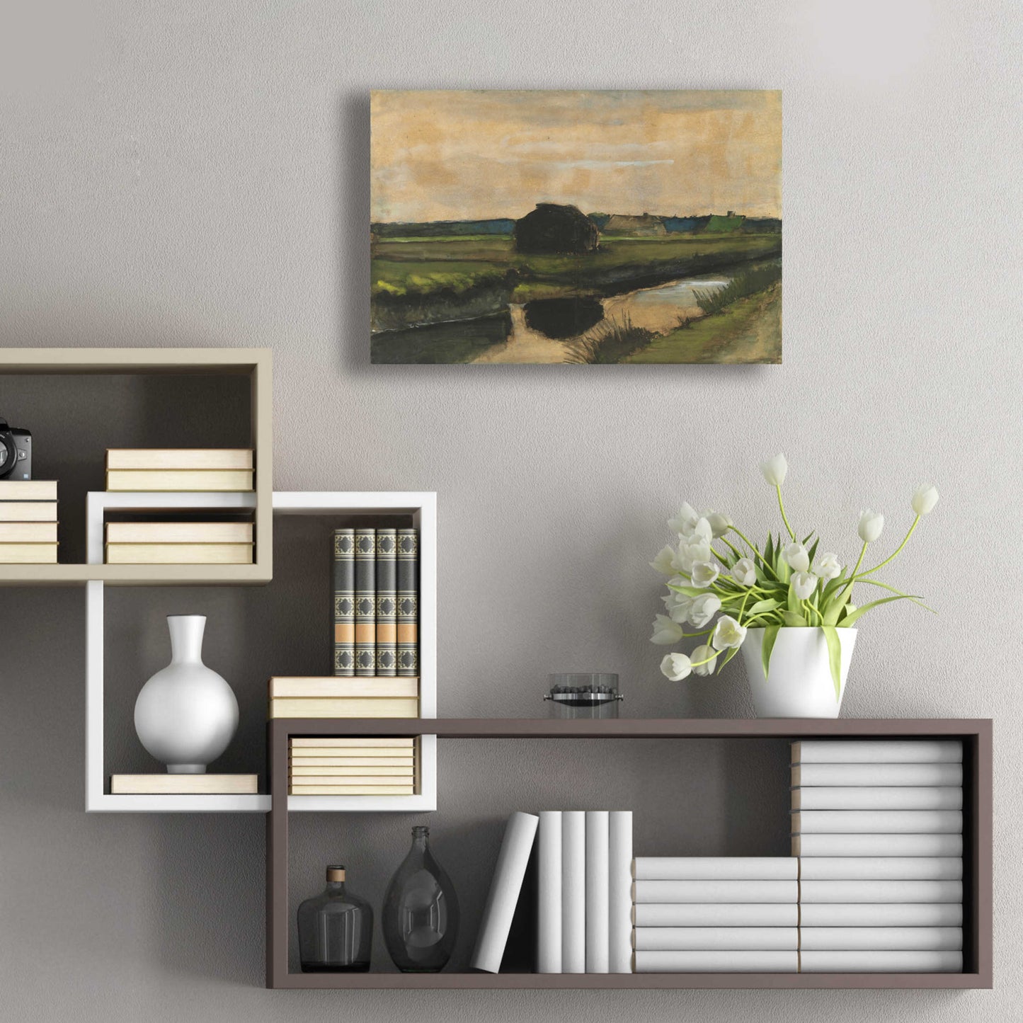 Epic Art 'Landscape With A Stack Of Peat And Farmhouses' by Vincent Van Gogh, Acrylic Glass Wall Art,24x16