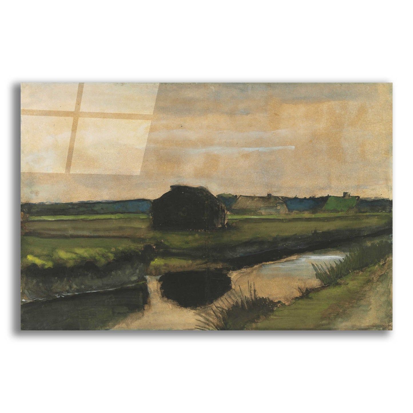 Epic Art 'Landscape With A Stack Of Peat And Farmhouses' by Vincent Van Gogh, Acrylic Glass Wall Art,24x16