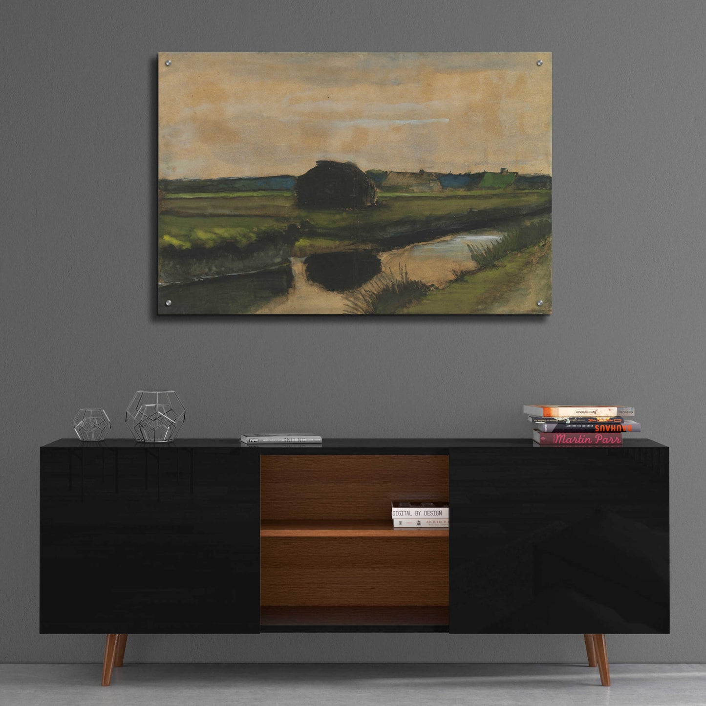 Epic Art 'Landscape With A Stack Of Peat And Farmhouses' by Vincent Van Gogh, Acrylic Glass Wall Art,36x24