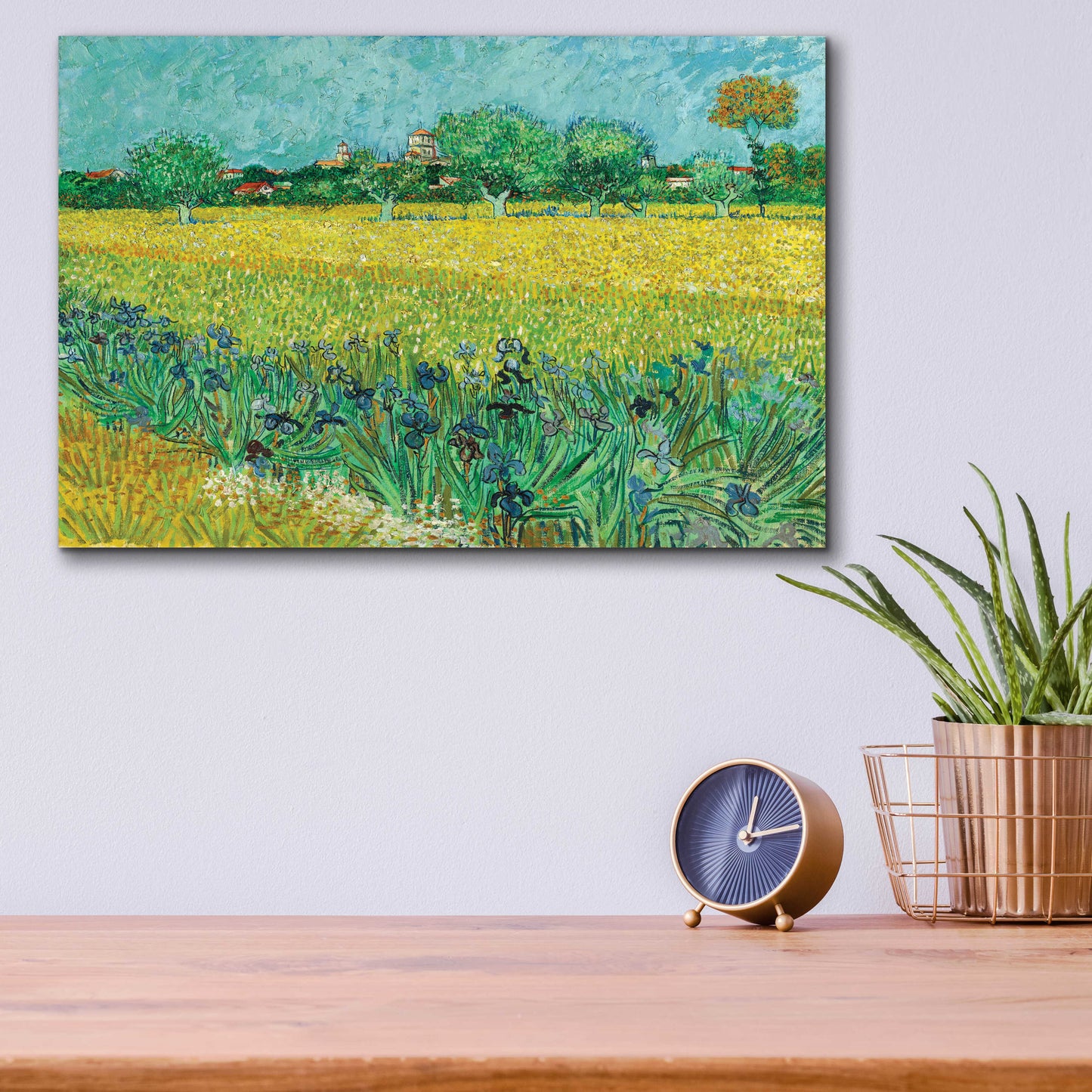 Epic Art 'Field With Irises Near Arles' by Vincent Van Gogh, Acrylic Glass Wall Art,16x12